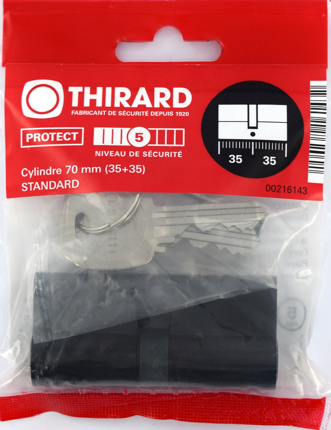Cylindre THIRARD standard 35x35 noir 3 clés