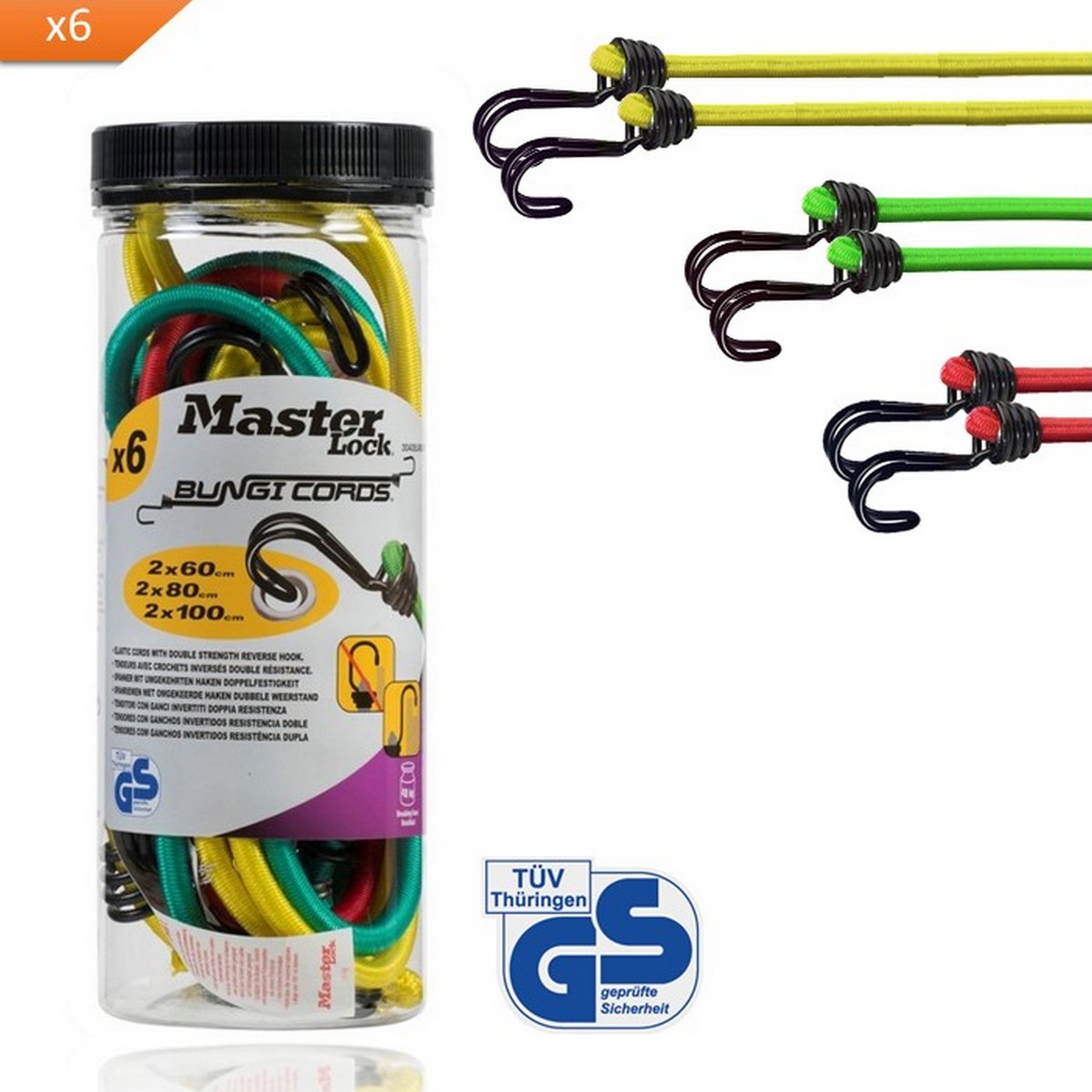 Sangle MASTER LOCK élastique 60cm 80cm 100cm lot de 6
