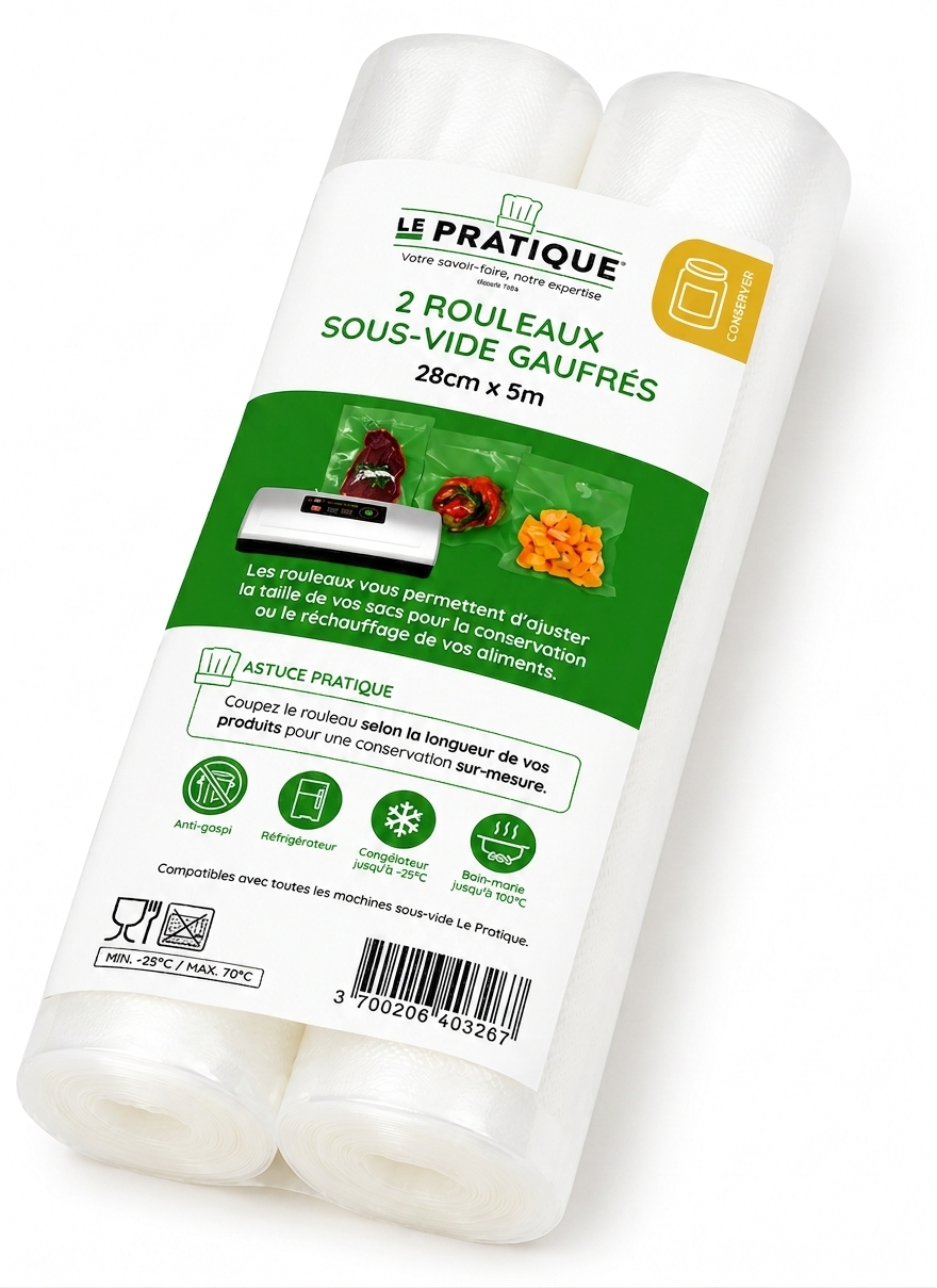 Rouleaux sous vide gaufrés LE PRATIQUE 28x500cm lot de 2