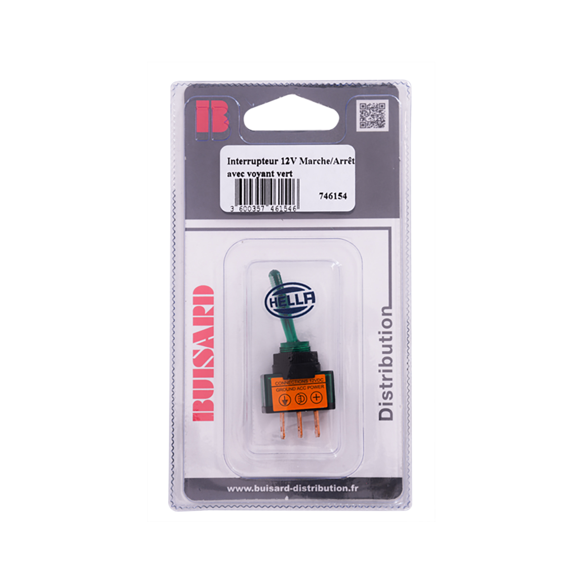 Interrupteur à levier HELLA avec voyant vert 12v