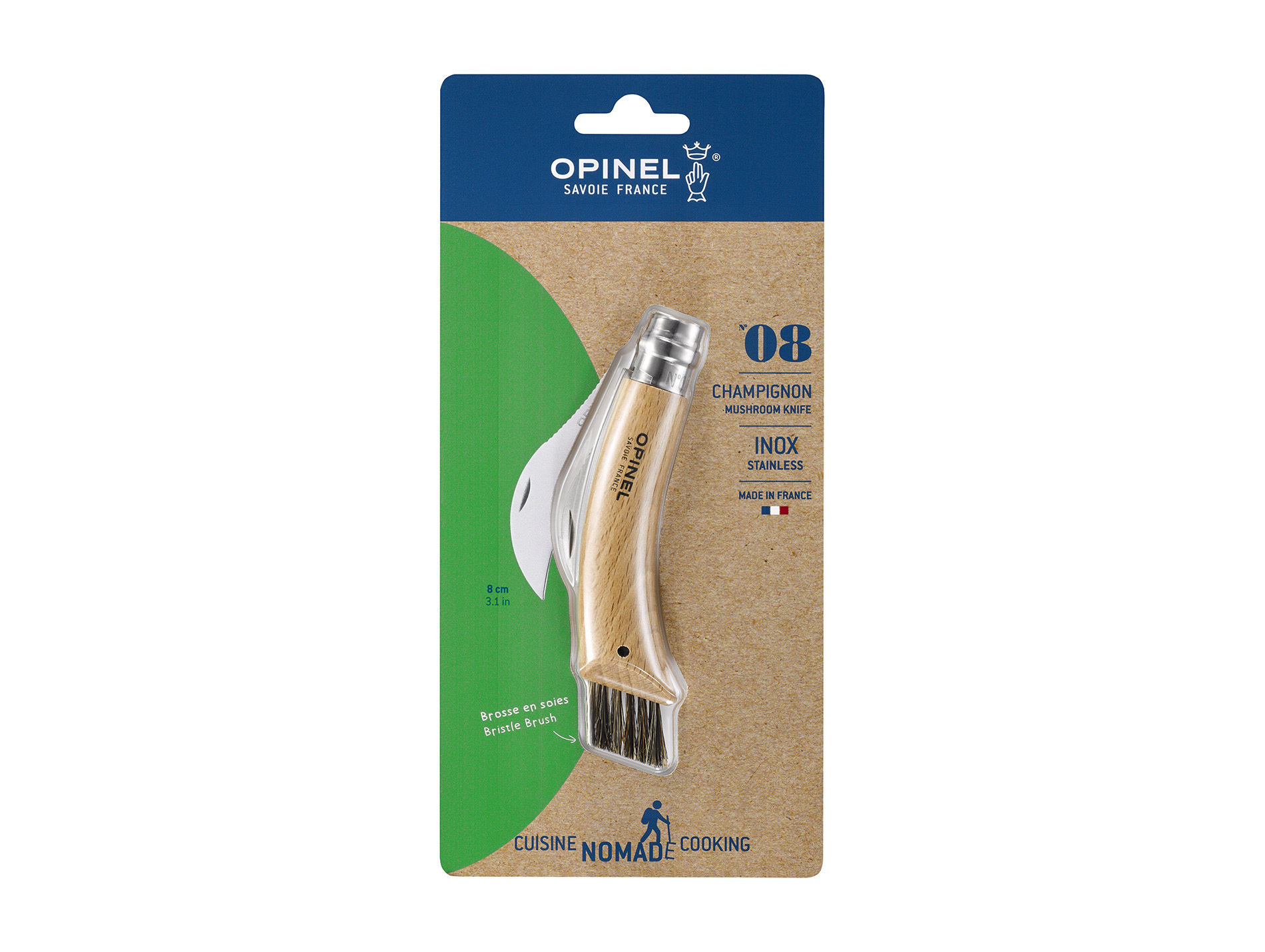 Couteau à champignon n°8 avec brosse OPINEL L.8cm