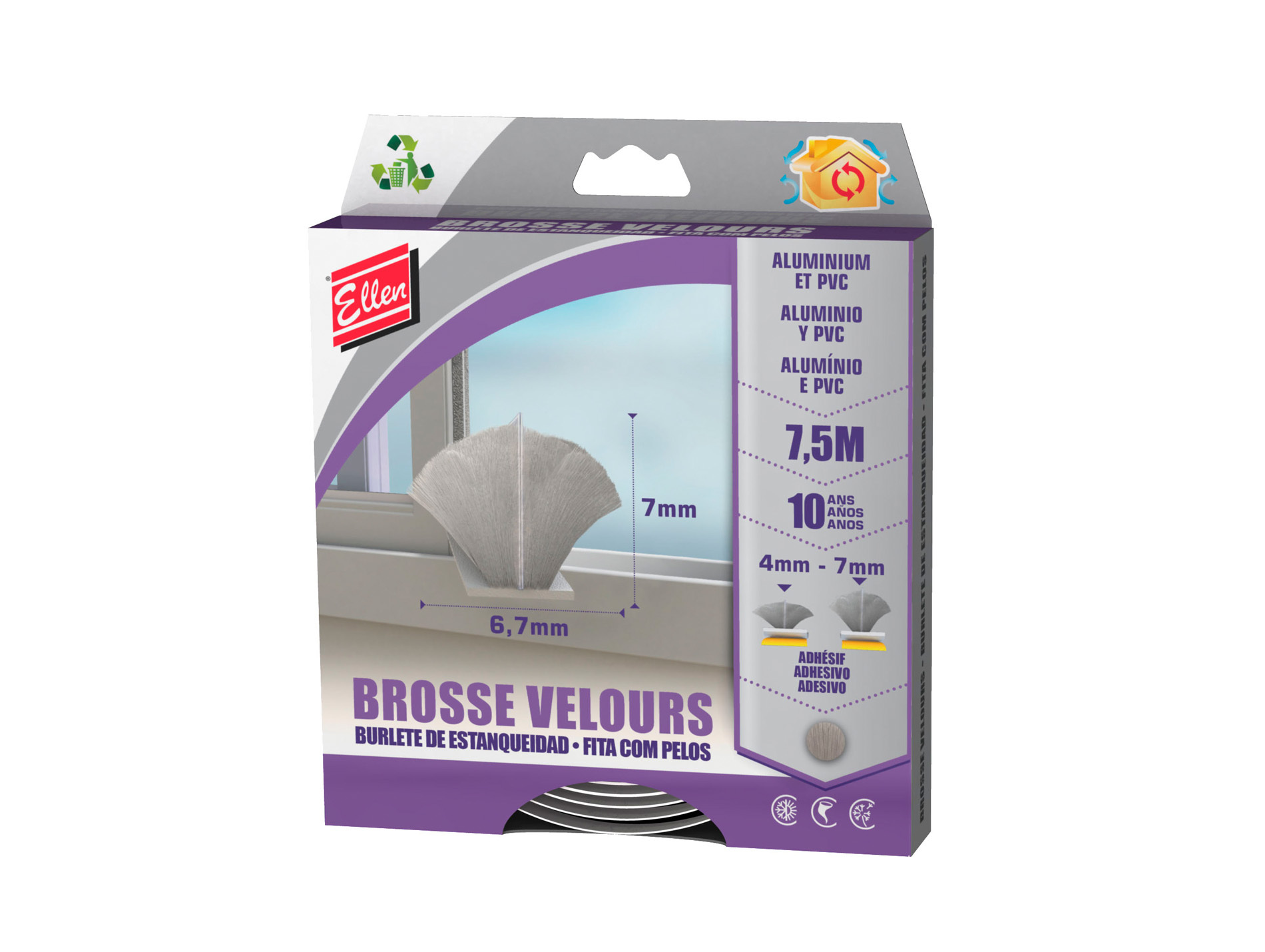 Joint brosse velours gris pour aluminium pvc
