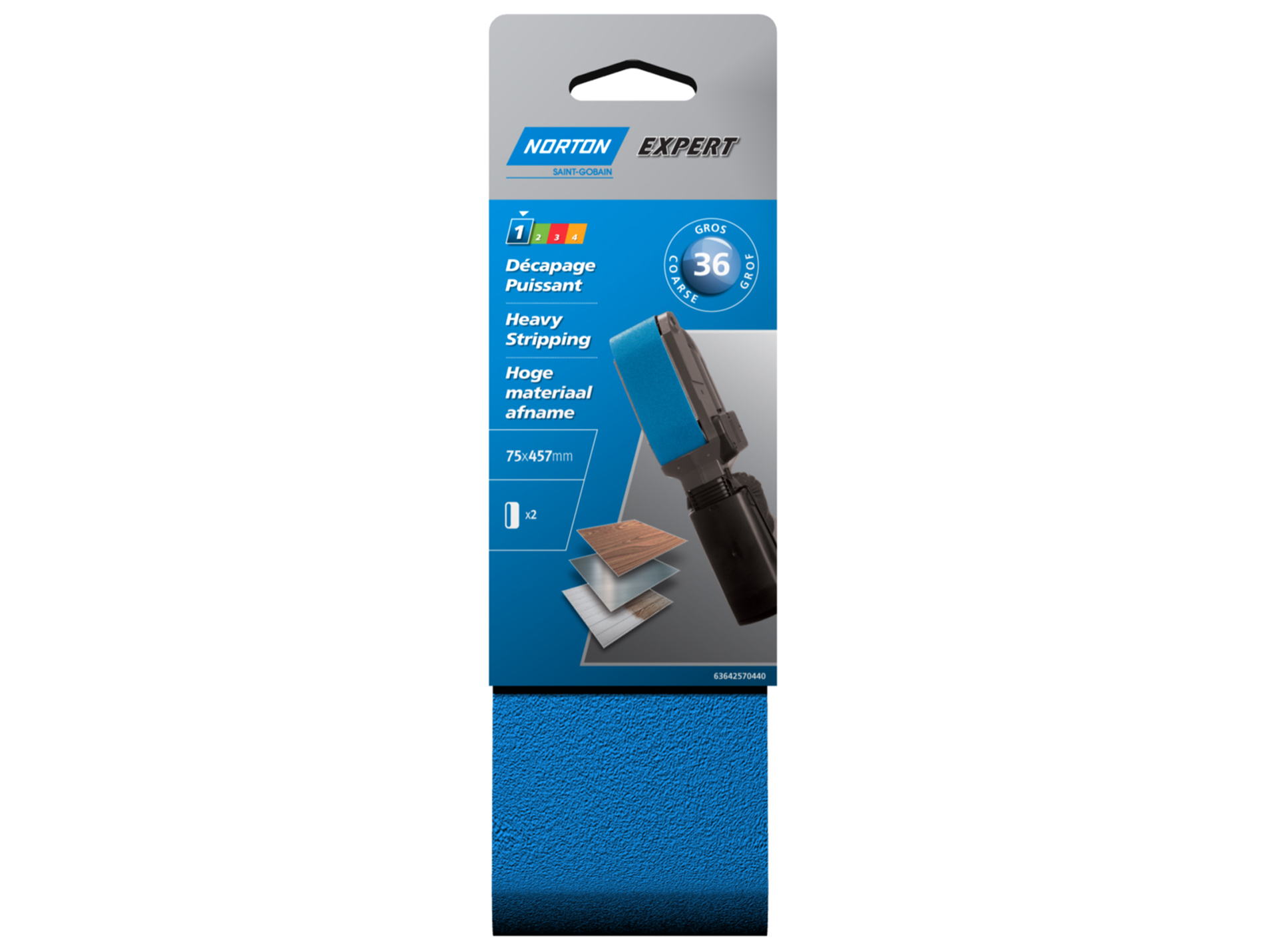 2 bandes abrasives 75x457mm grain 36 NORTON