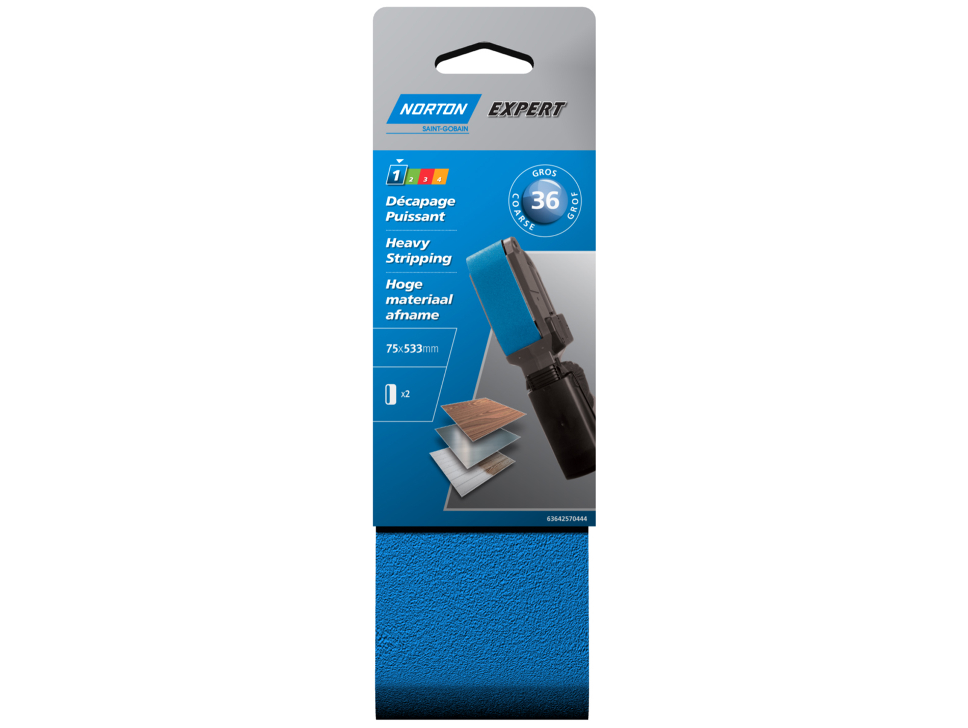 2 bandes abrasives 75x533mm grain 36 NORTON