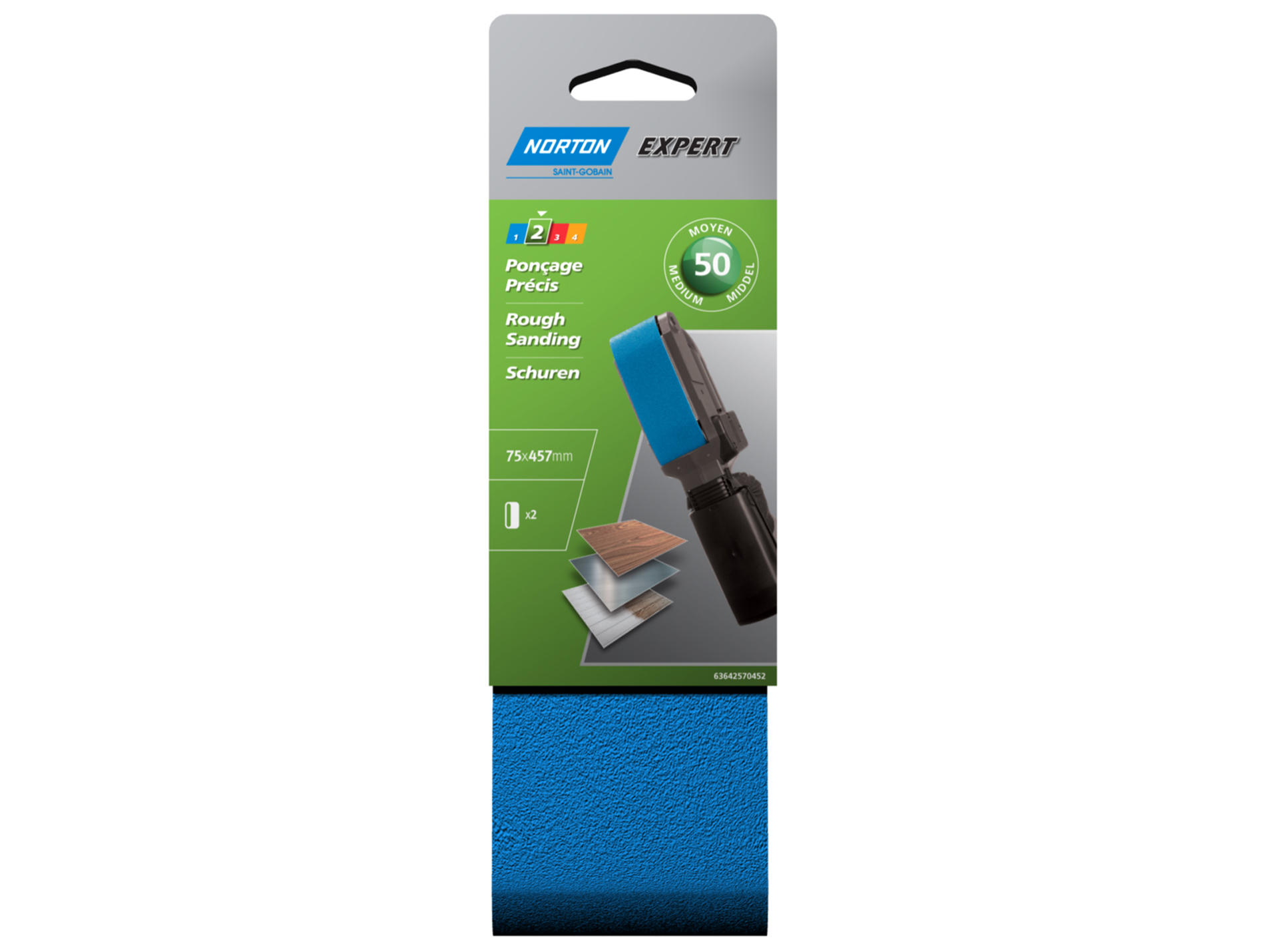 2 bandes abrasives 75x457mm grain 50 NORTON