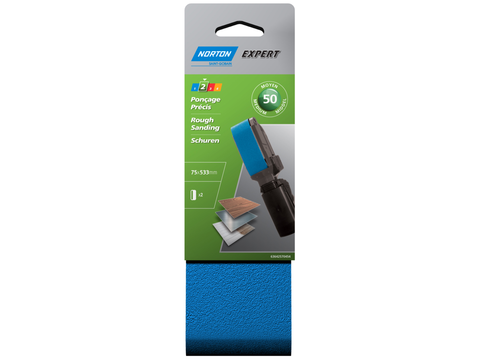 2 bandes abrasives 75x533mm grain 50 NORTON