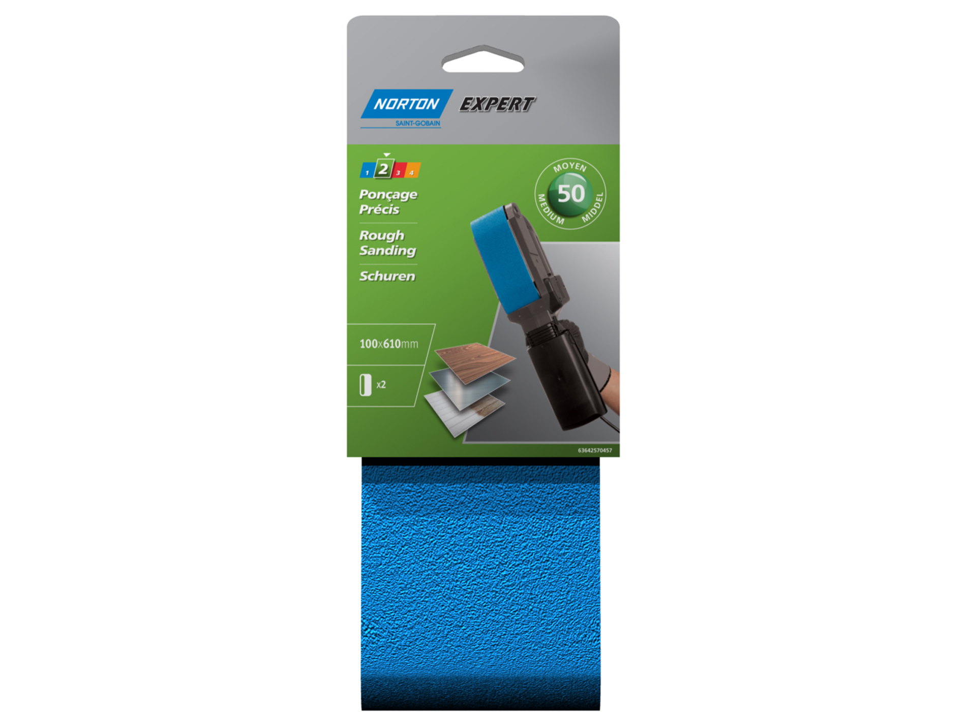 2 bandes abrasives 100x610mm grain 50 NORTON