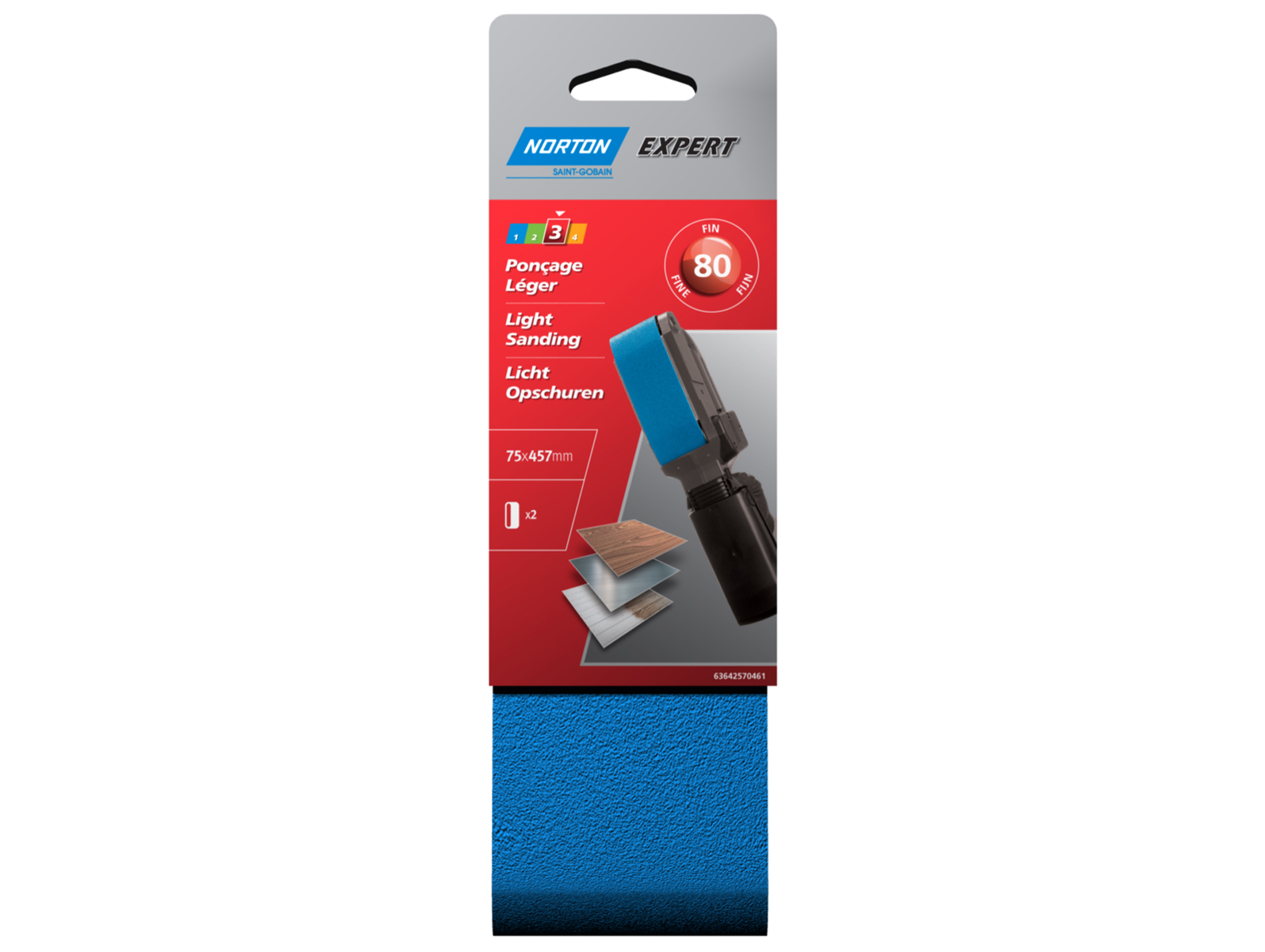 2 bandes abrasives 75x457mm grain 80 NORTON