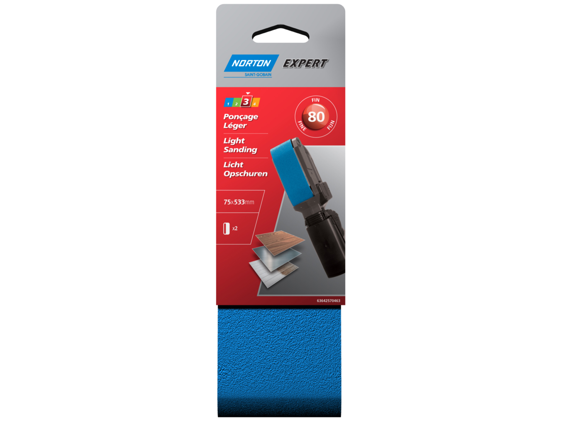 2 bandes abrasives 75x533mm grain 80 NORTON