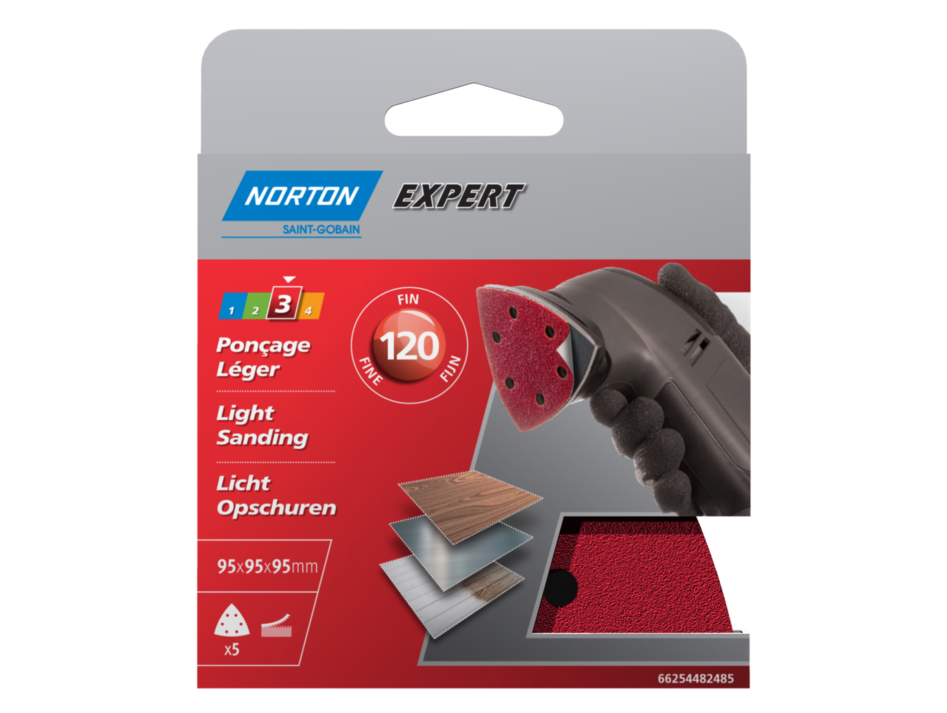 5 patins perforés 95x95mm auto-agrippants grain 120 NORTON