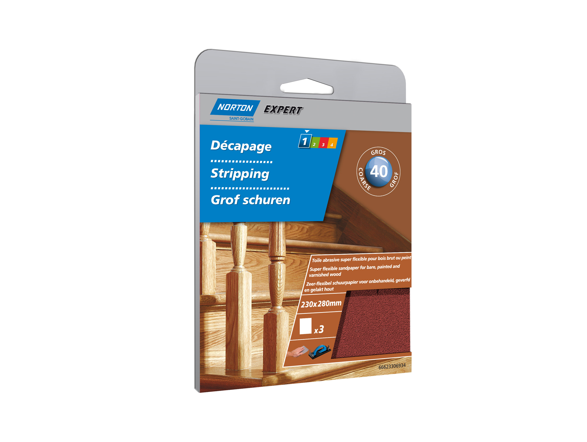 3 feuilles abrasives super flexibles 230x280mm grain 40