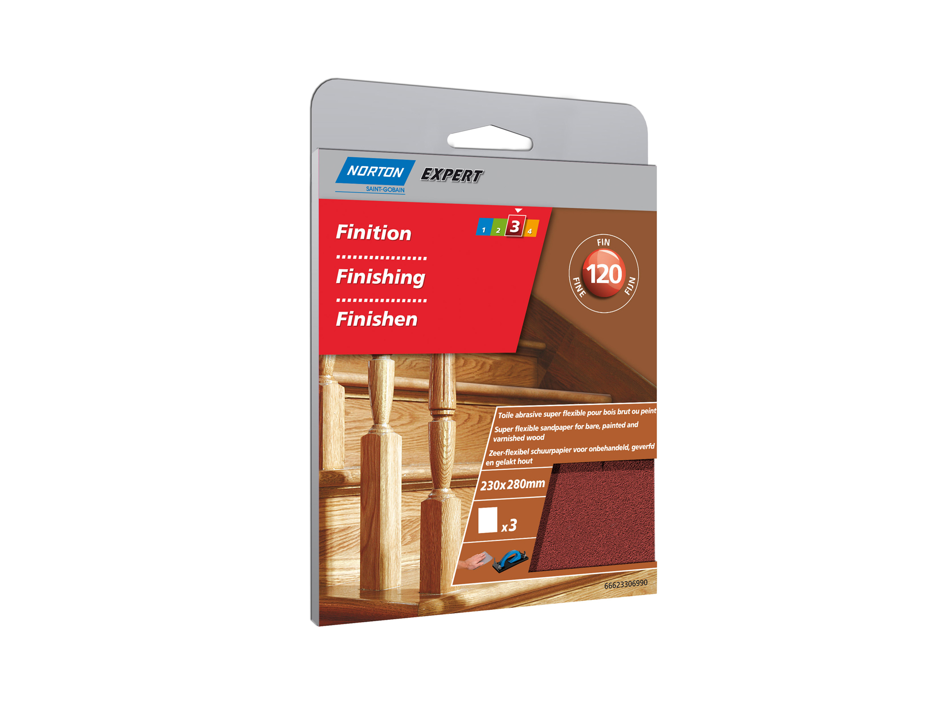 3 feuilles abrasives super flexibles 230x280mm grain 120