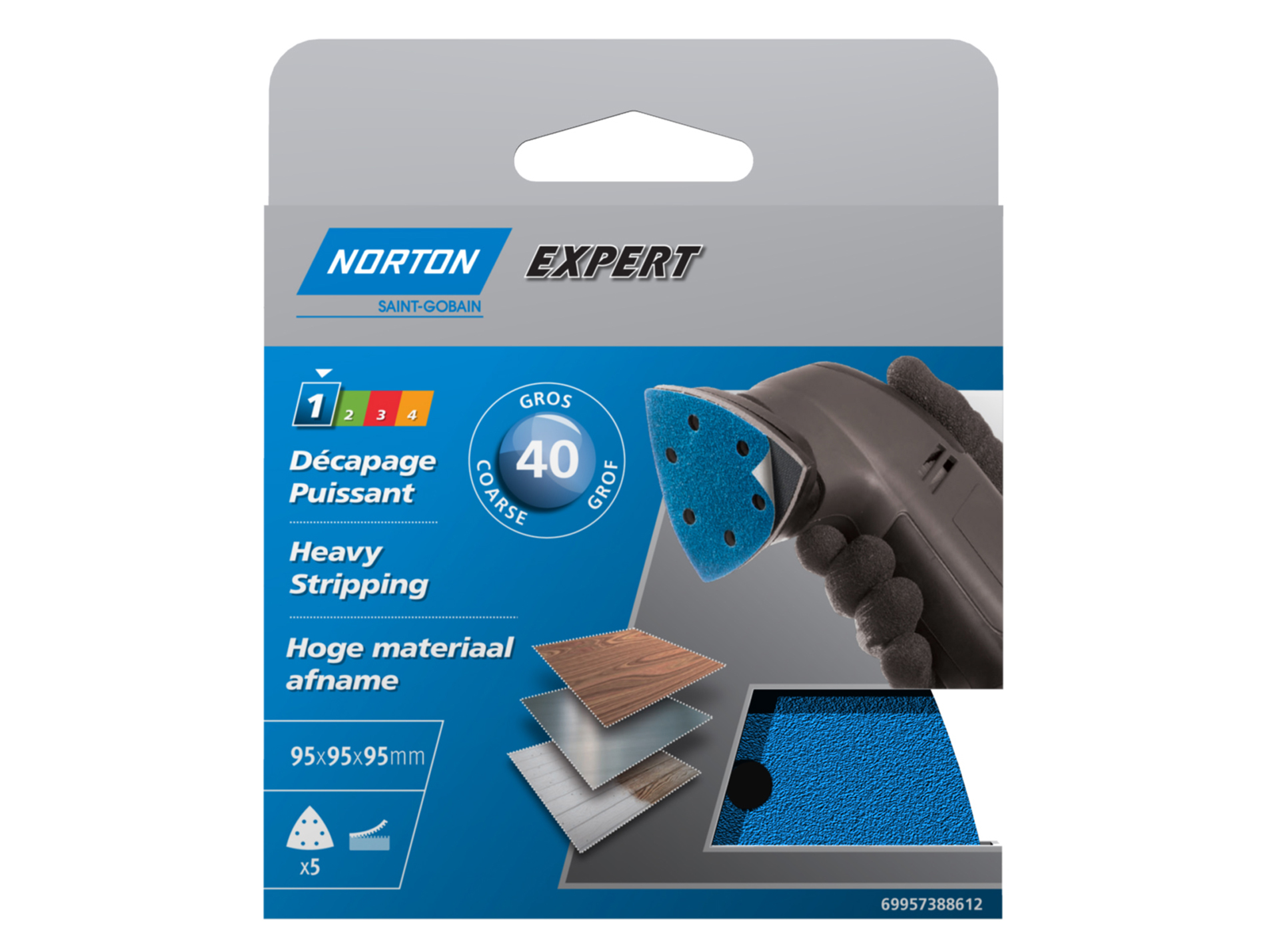 5 patins perforés 95x95mm auto-agrippants grain 40 NORTON