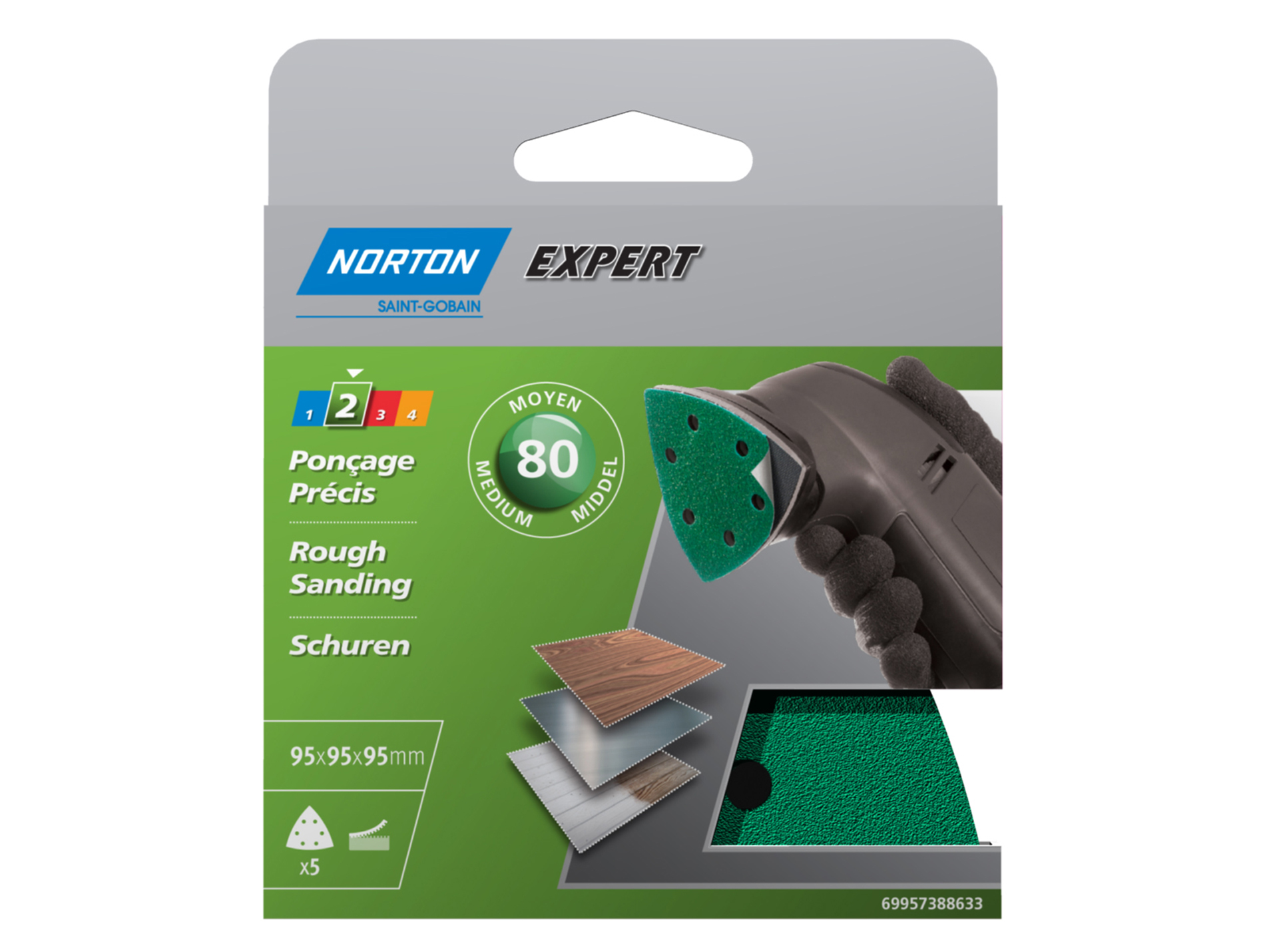 5 patins perforés 95x95mm auto-agrippants grain 80 NORTON
