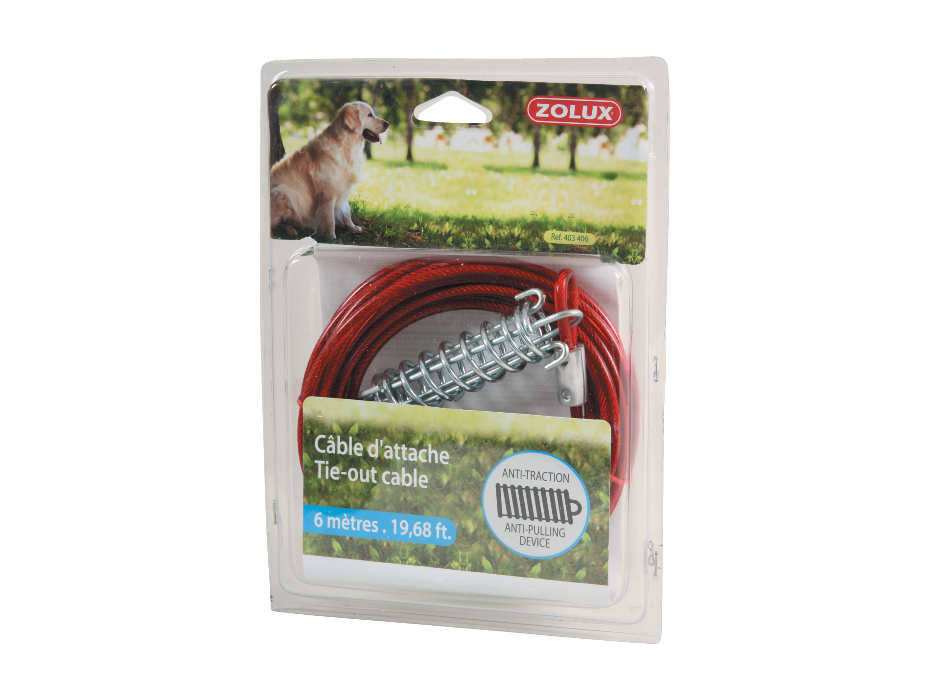Câble d'attache pour chien avec ressort ZOLUX L.6m