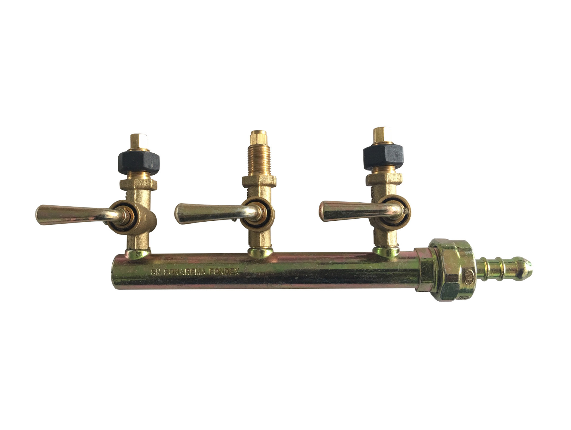 Rampe en laiton 3 robinets pour réchauds