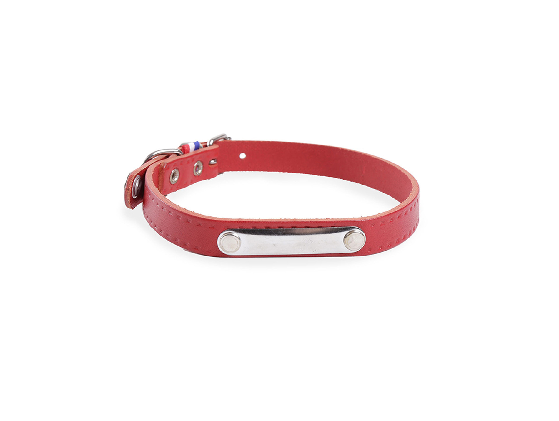 Collier cuir riveté MARTIN SELLIER l.10mm L.30cm rouge