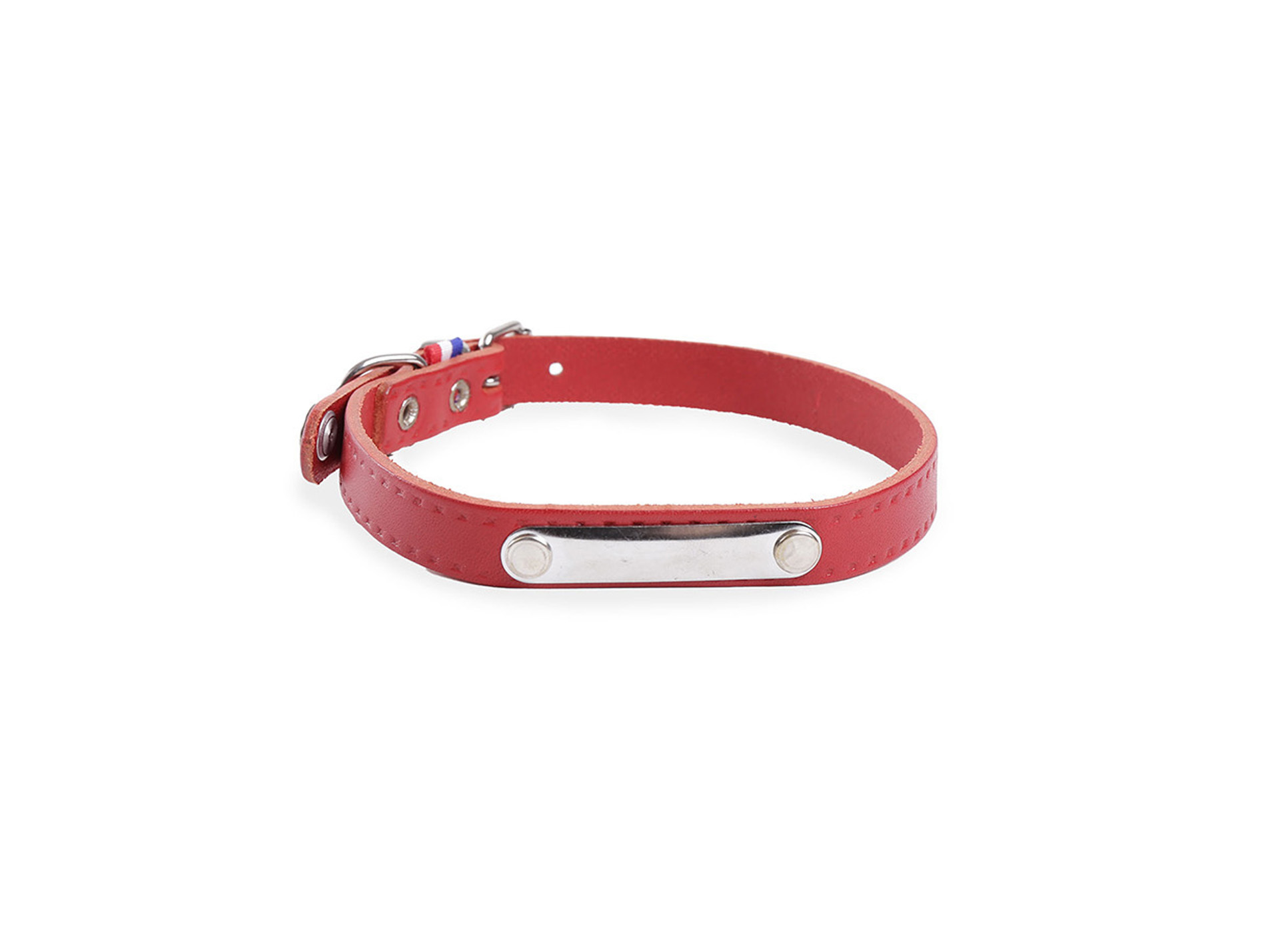 Collier cuir riveté MARTIN SELLIER l.25mm L.60cm rouge
