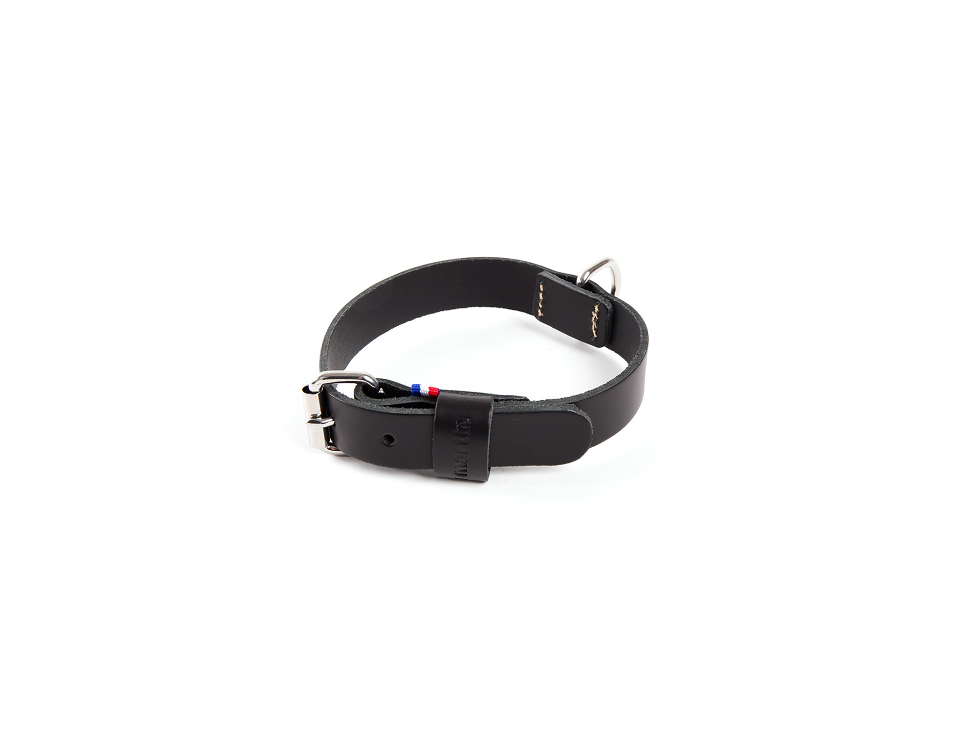 Collier cuir à bords ronds MARTIN SELLIER l.18mm L.40cm noir