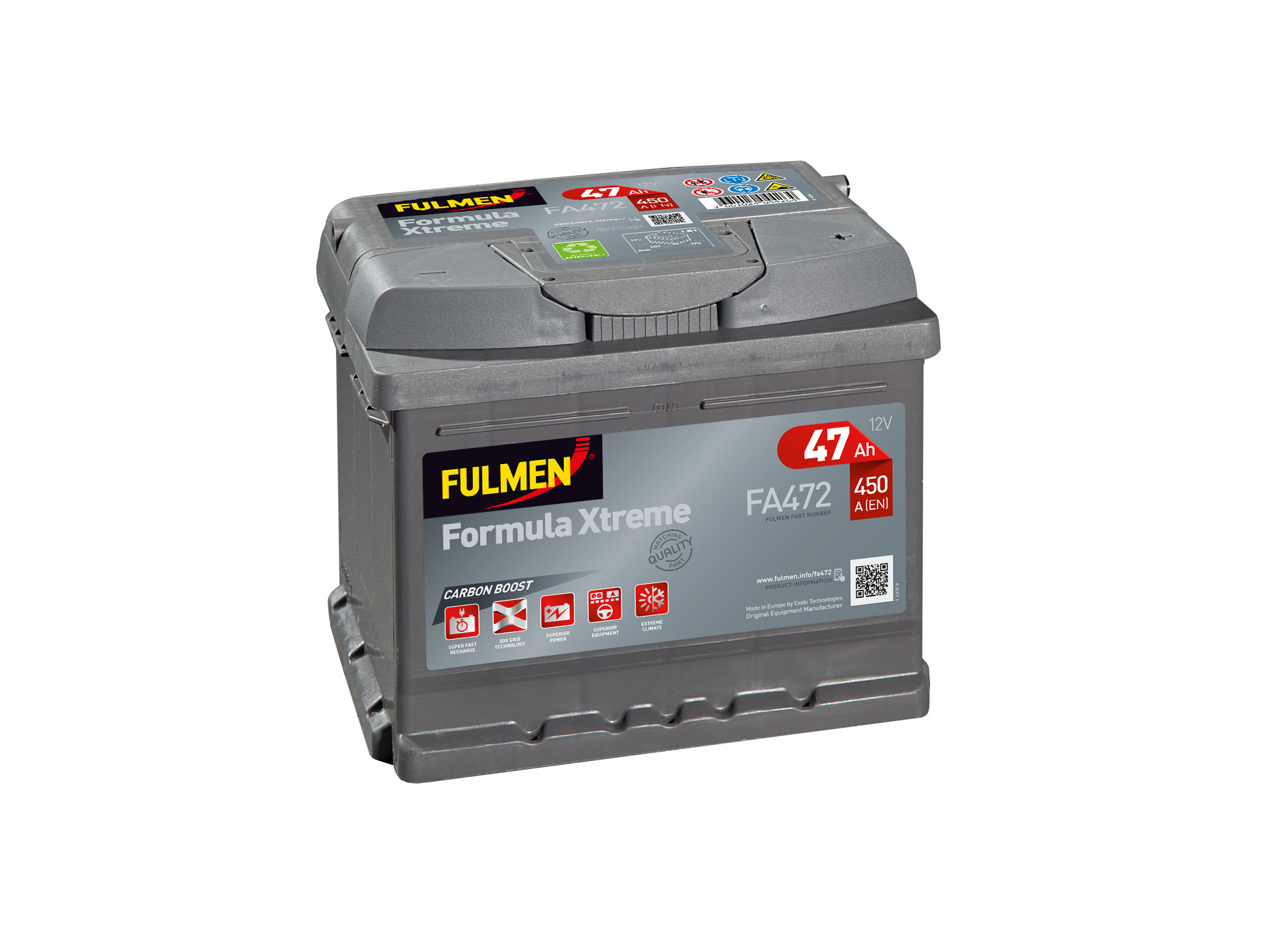 Batterie 12V FULMEN Xtreme FA472 47Ah 450A +D