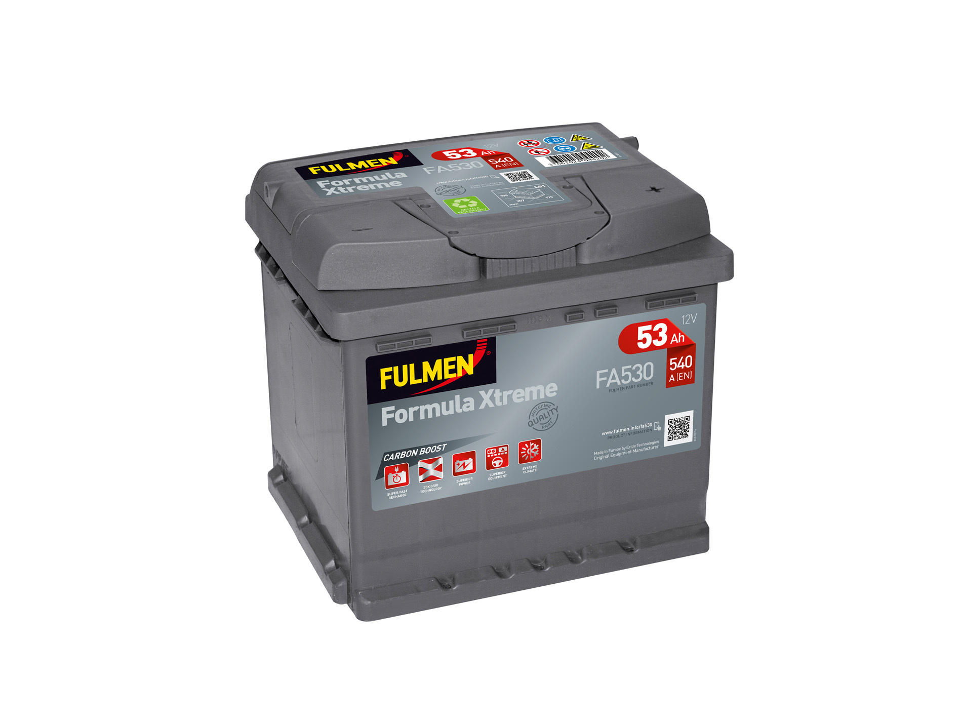 Batterie 12V FULMEN Xtreme FA530 53Ah 540A +D