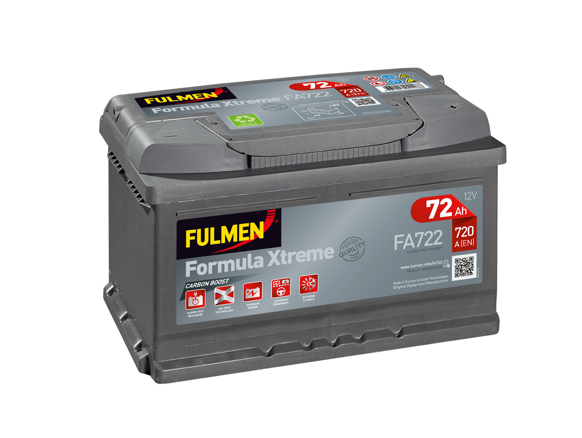 Batterie 12V FULMEN Xtreme FA722 72Ah 720A +D