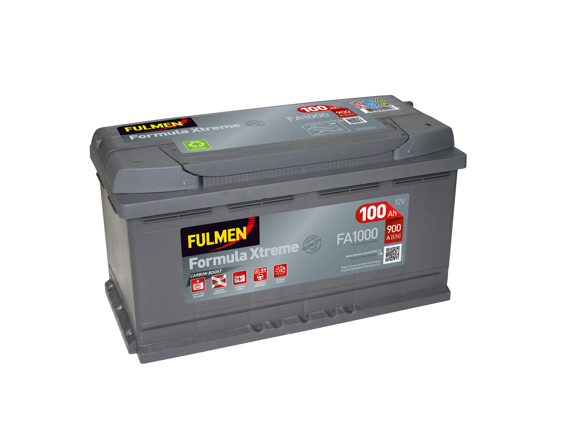 Batterie 12V FULMEN Xtreme FA1000 100Ah 900A +D