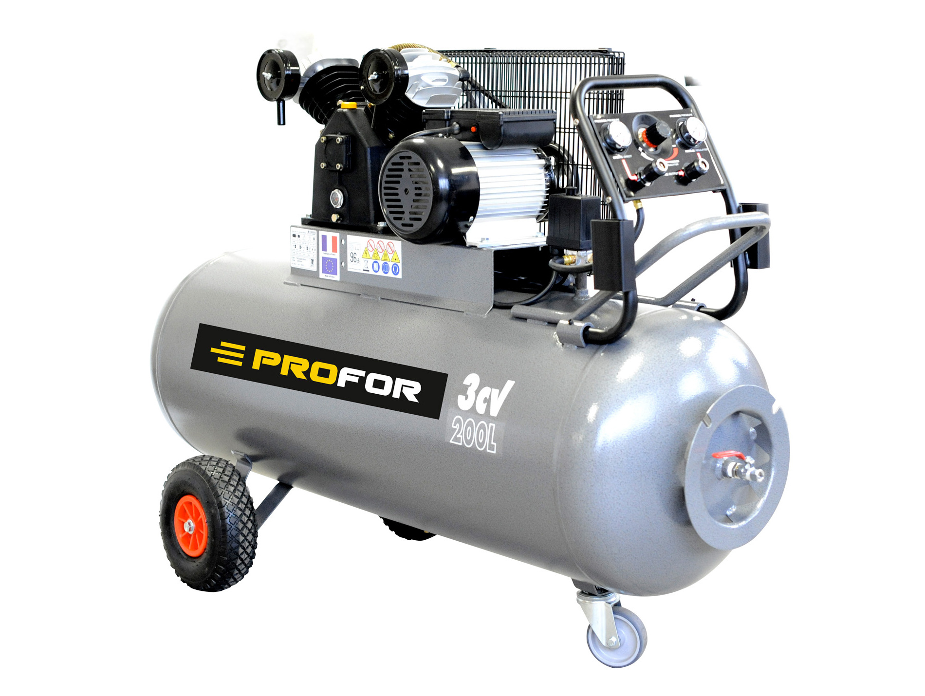 Compresseur à courroie bi-cylindre triphasé 200L 3 cv