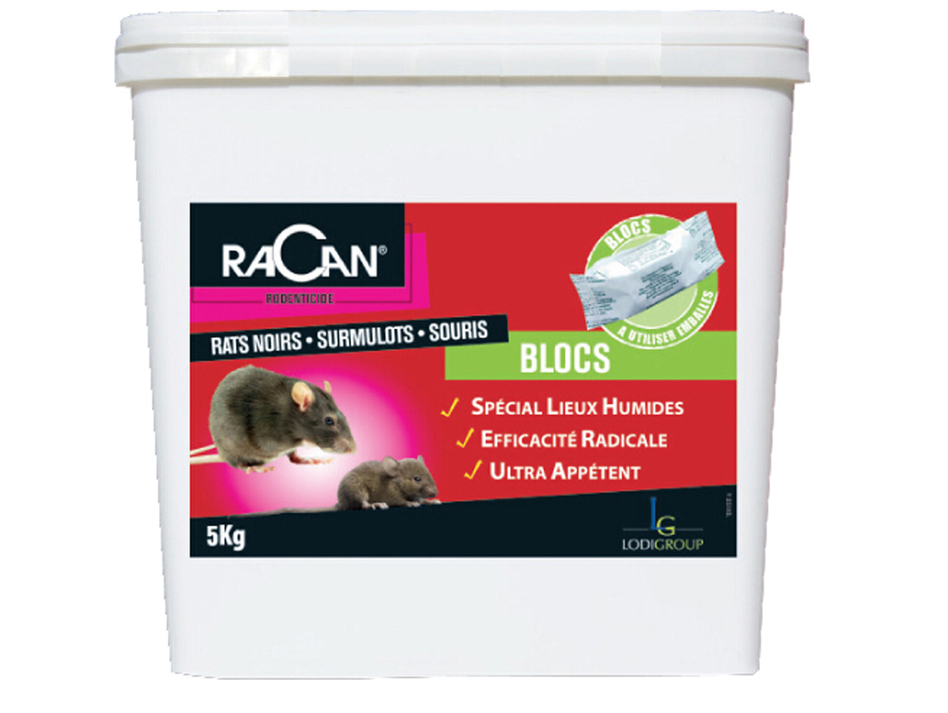 Raticide lieux humides 5kg RACAN - USAGE PROFESSIONNELS