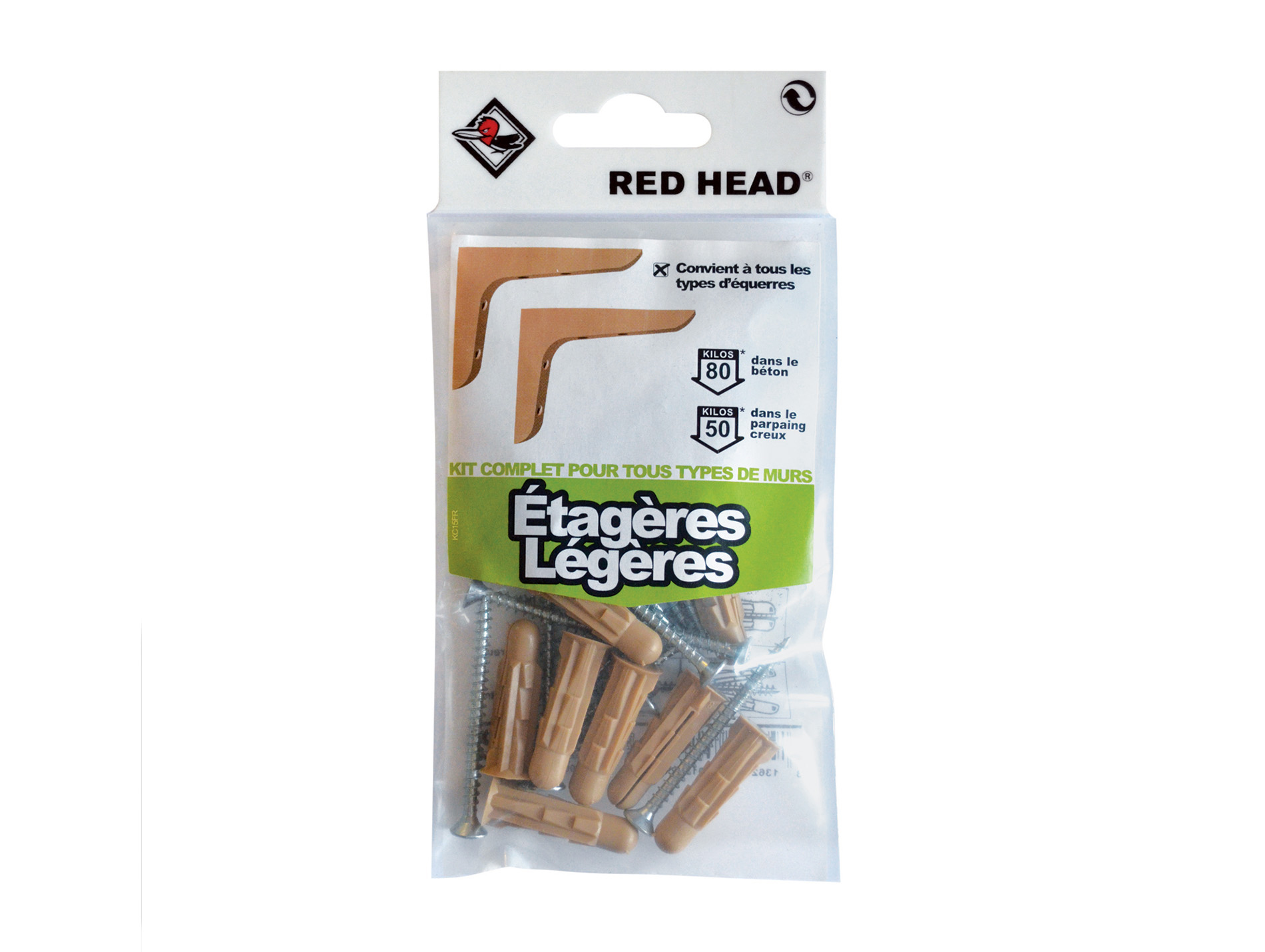 Kit chevilles à expansion étagère légère RED HEAD Ø8mm L.32mm x8