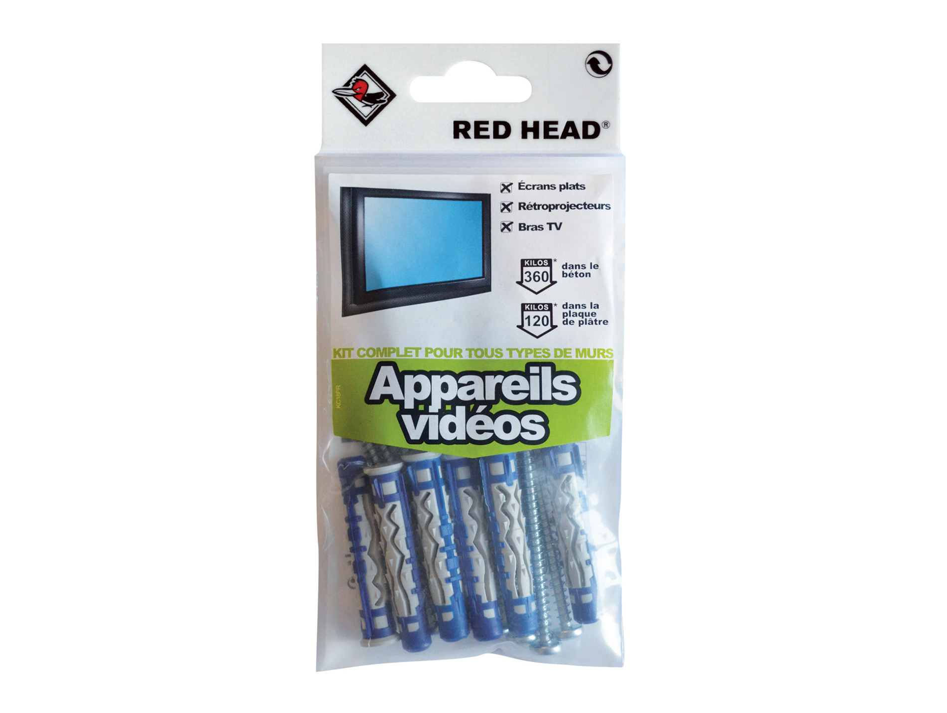 Kit chevilles fixation appareils vidéos RED HEAD Chevilles + vis x8