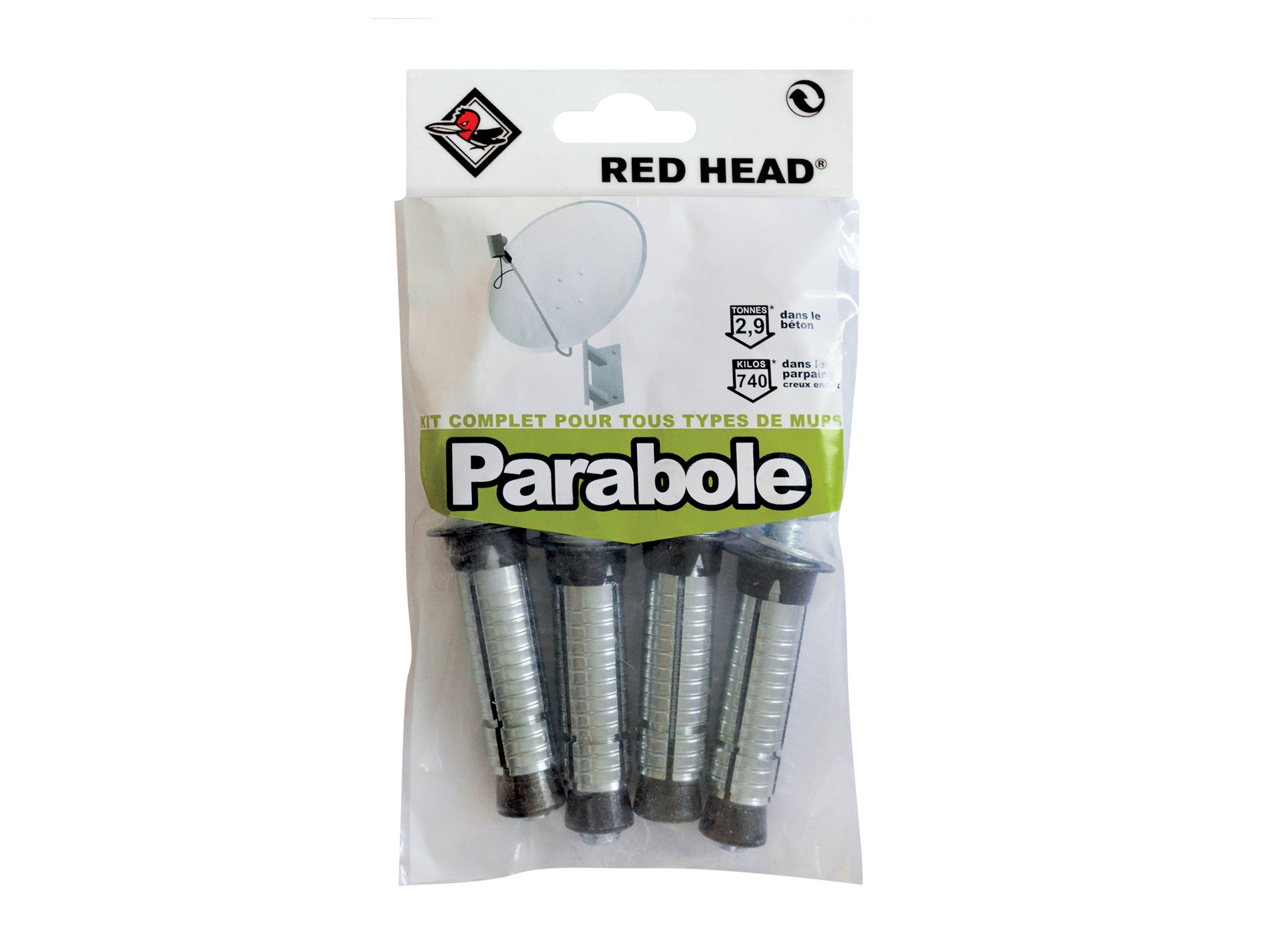 Kit chevilles à expansion pour parabole RED HEAD Ø16mm L.65mm x4