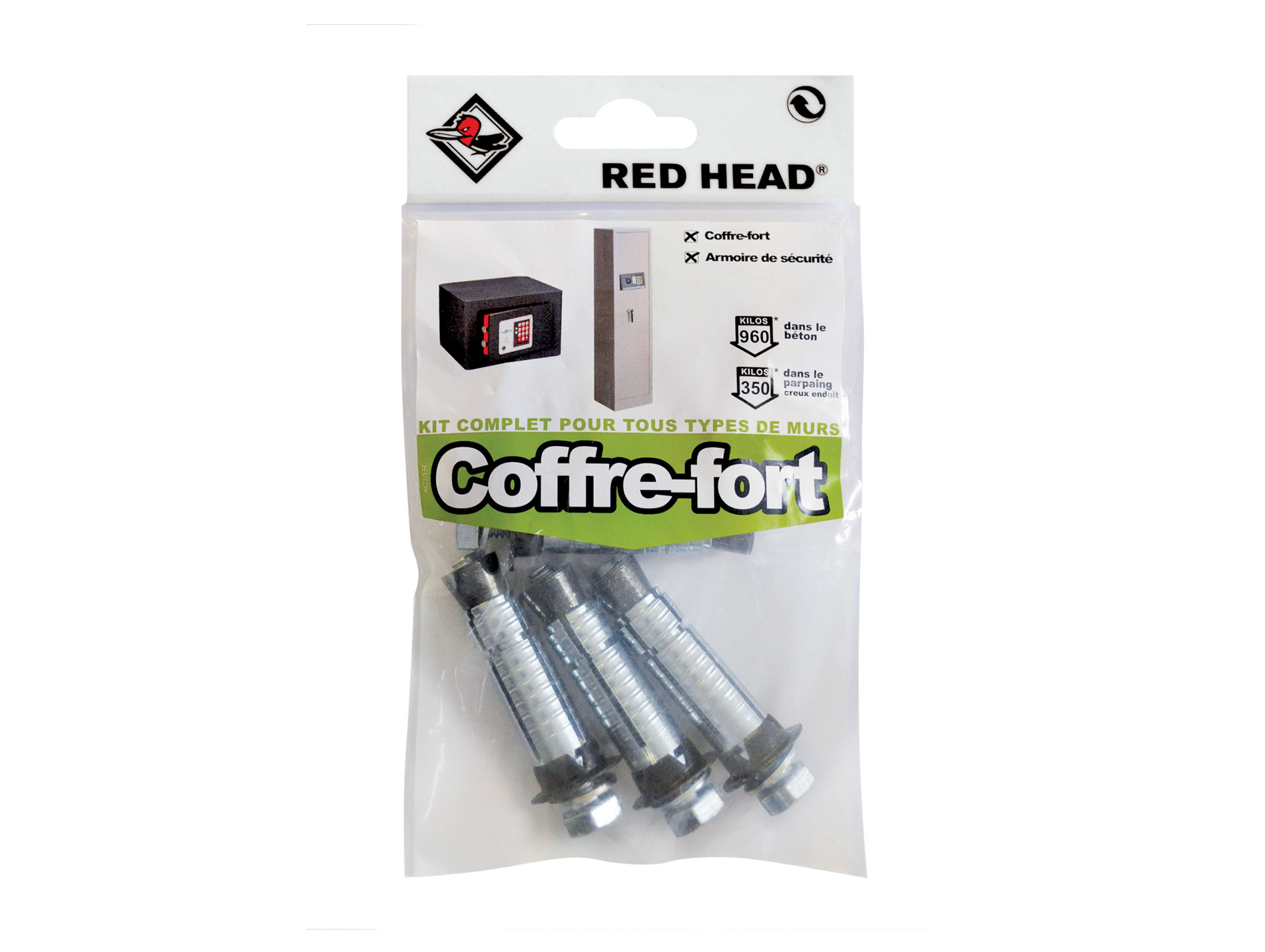 Kit chevilles de fixation coffre-fort RED HEAD Ø14mm L.55mm x4