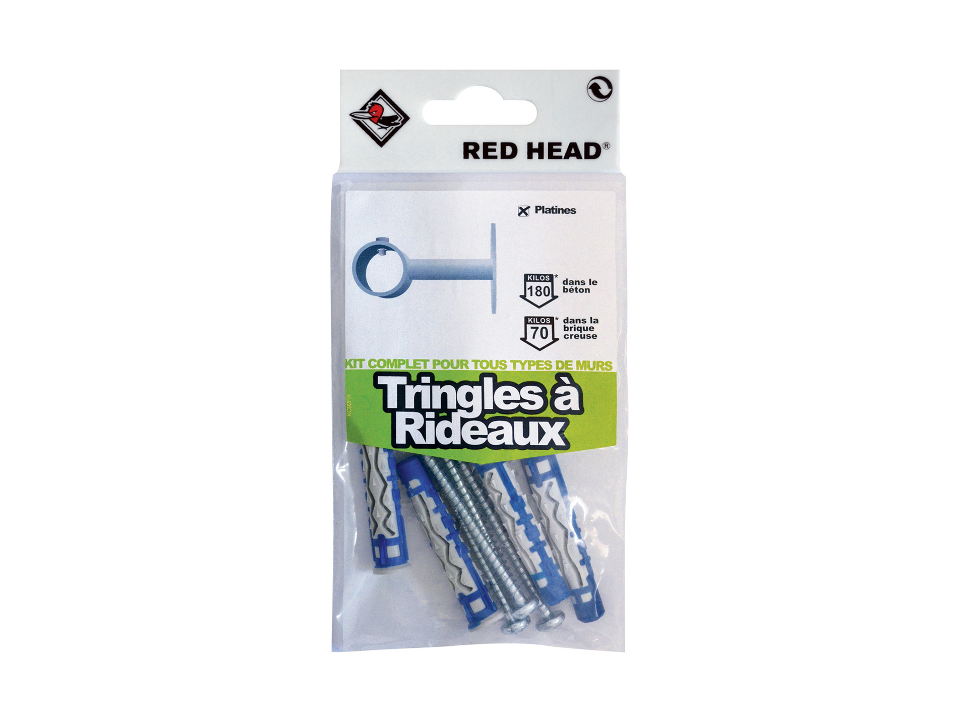 Kit complet de fixation tringle à rideaux RED HEAD Ø8mm L.50mm x4