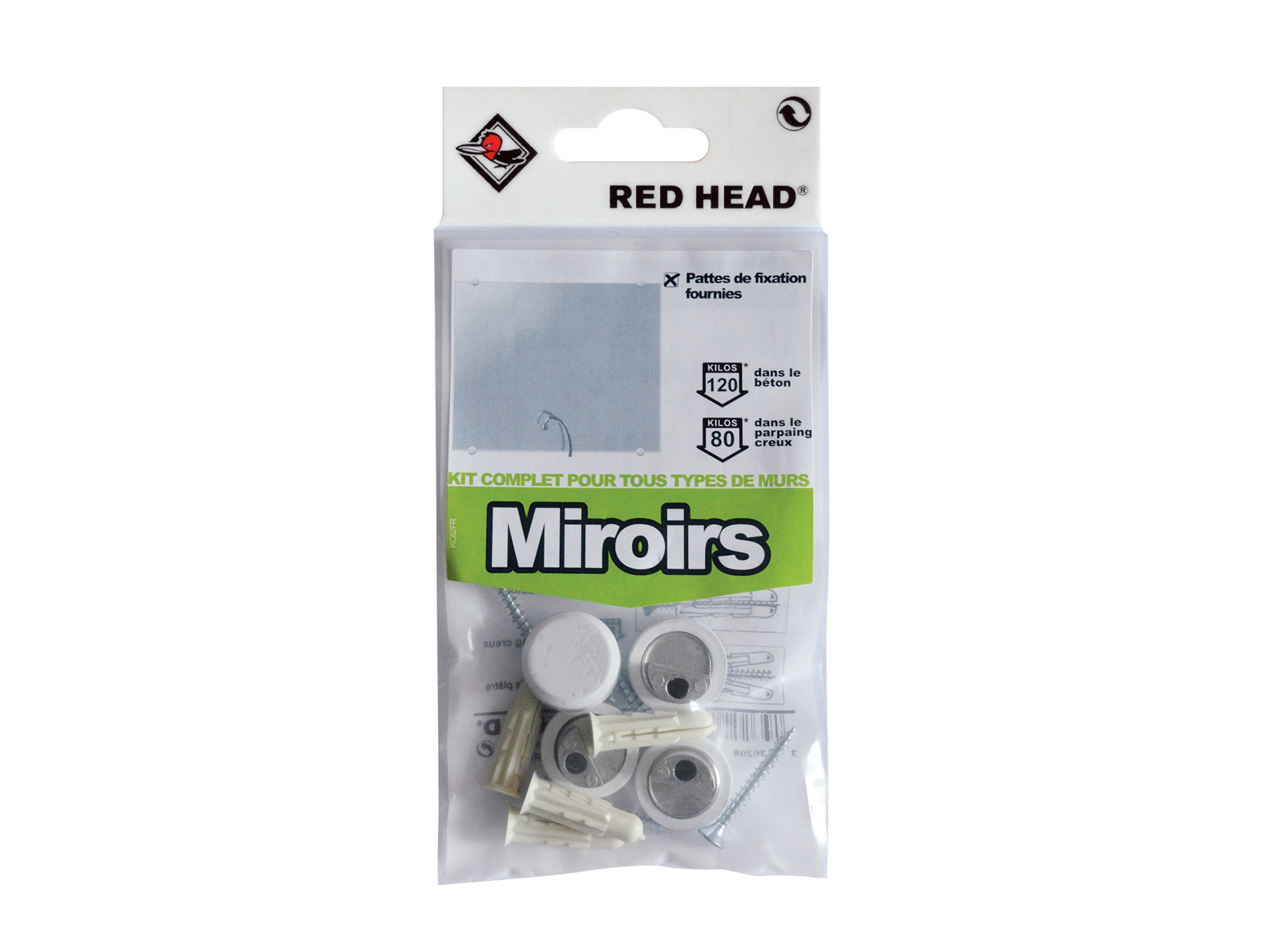 Kit chevilles à expansion miroir blanc RED HEAD Ø6mm L.25mm x4
