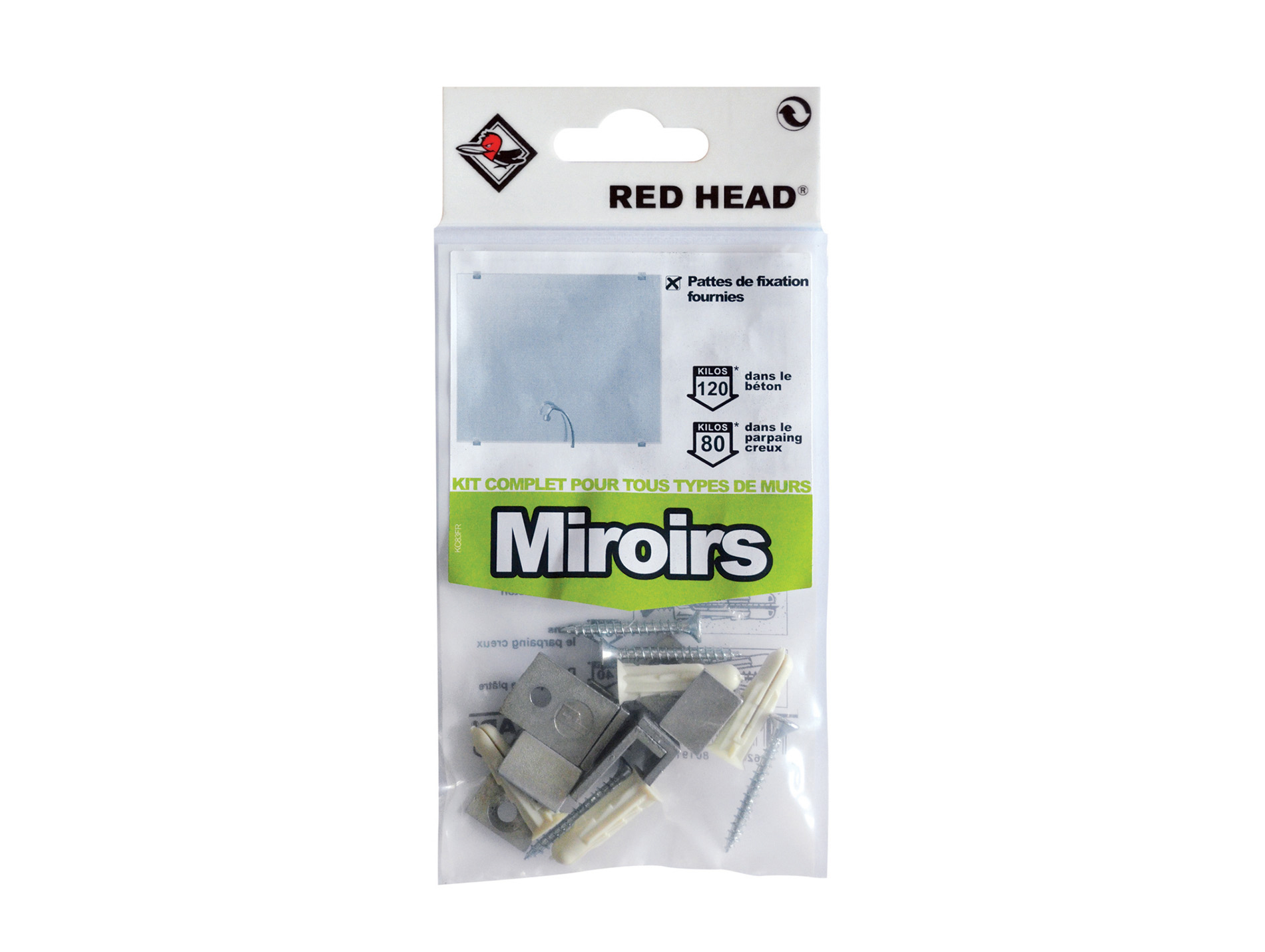 Kit chevilles ave pattes alu U pour miroir RED HEAD Ø6mm x4
