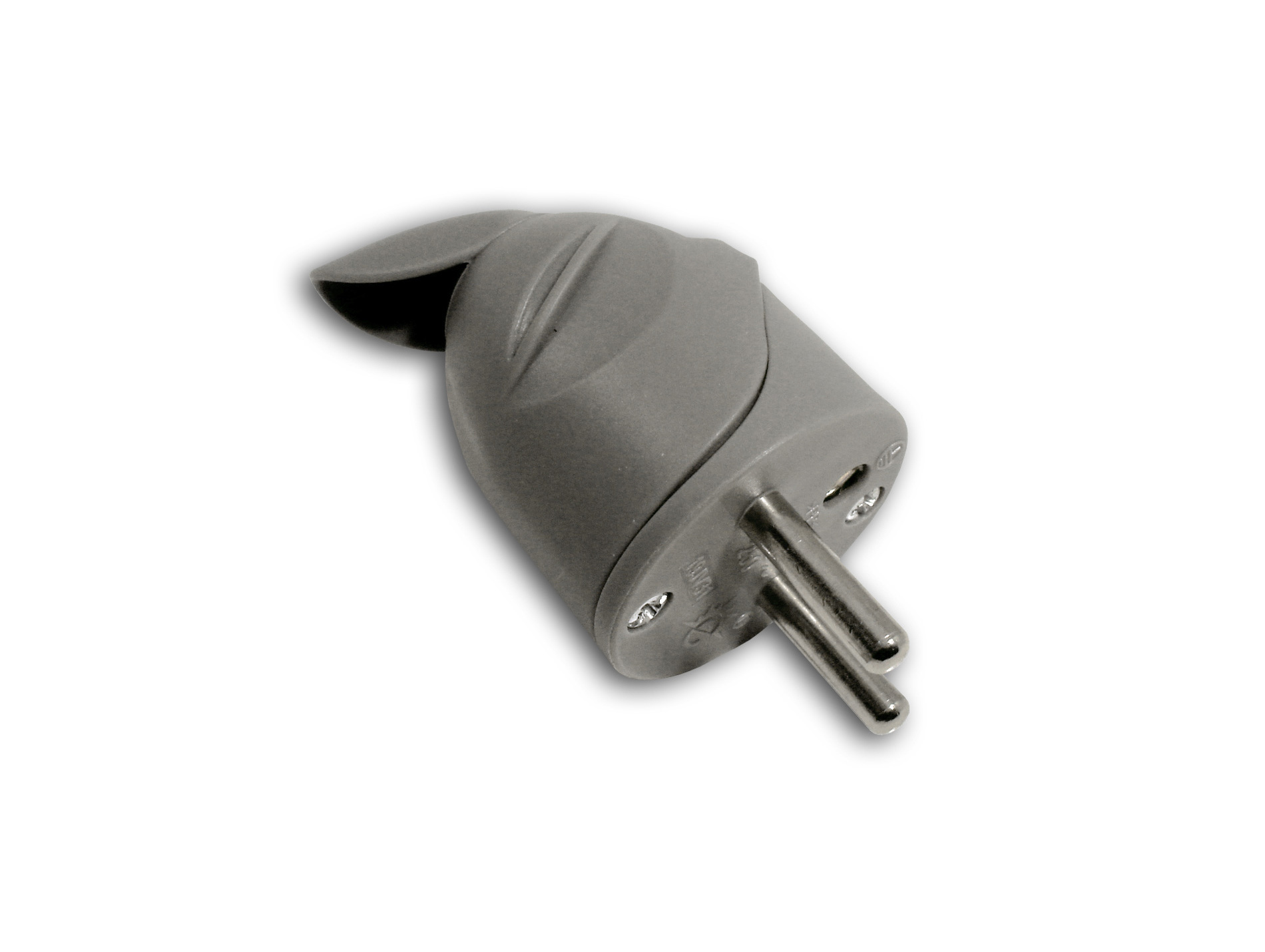 Fiche mâle 16A 2P+T coudée gris