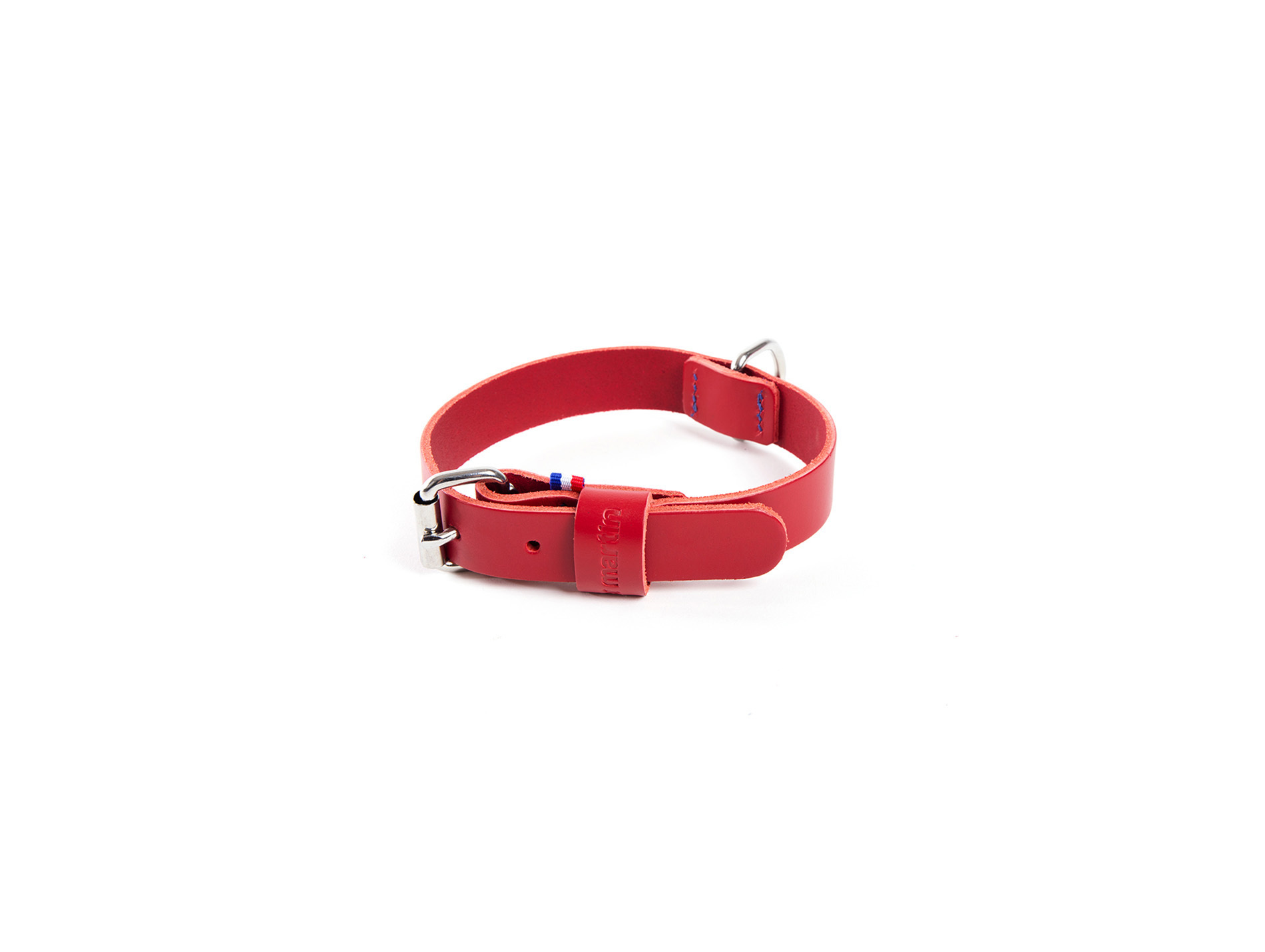 Collier cuir à bords ronds MARTIN SELLIER l.14mm L.35cm rouge