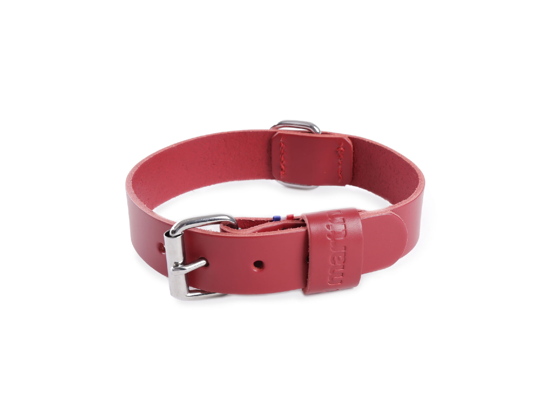 Collier cuir à bords ronds MARTIN SELLIER l.30mm L.70cm rouge