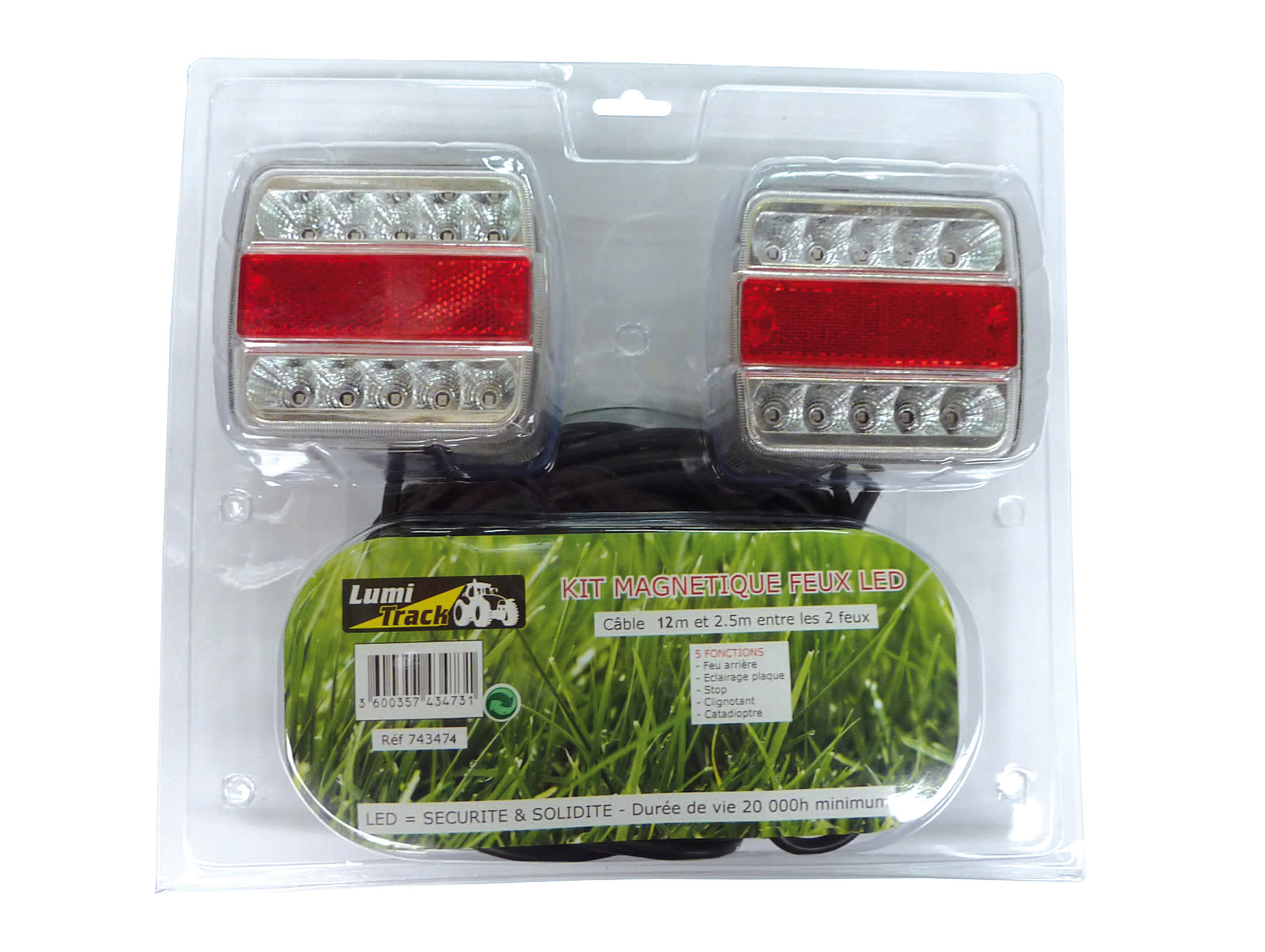 Kit feu arrière magnétique 5 fonctions led cable 12m