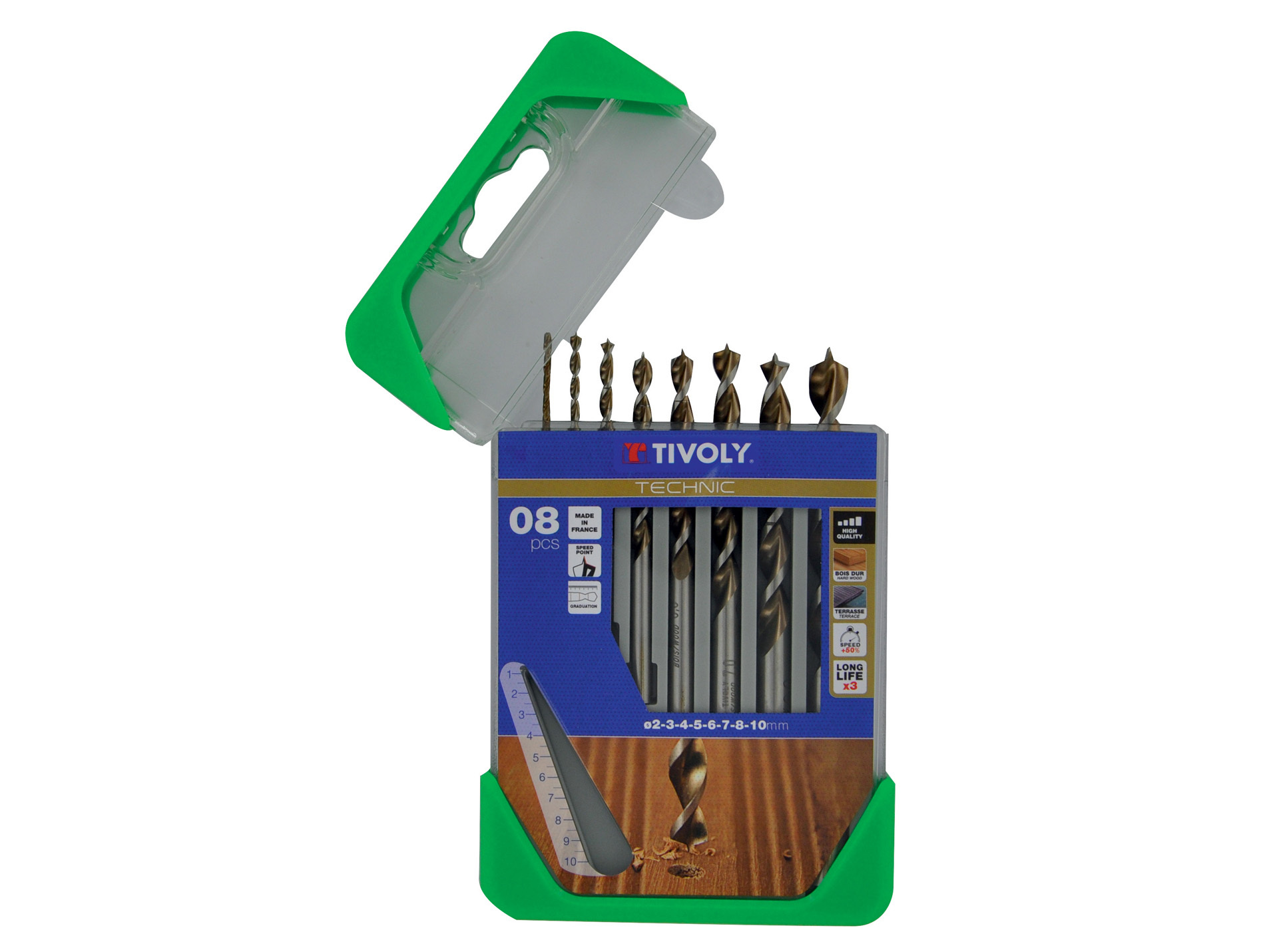 8 forets bois TECHNIC HSS Ø 2 à 10 mm