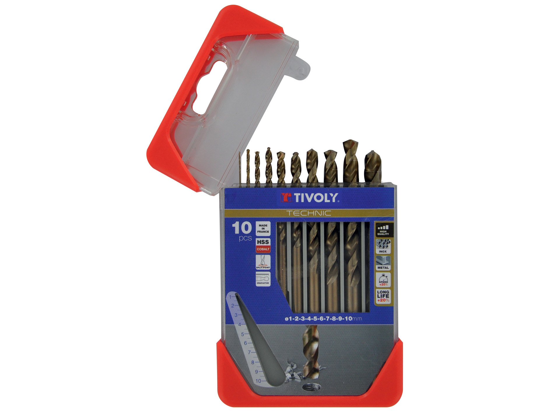 10 forets métal-inox HSS Cobalt Ø 1 à 10