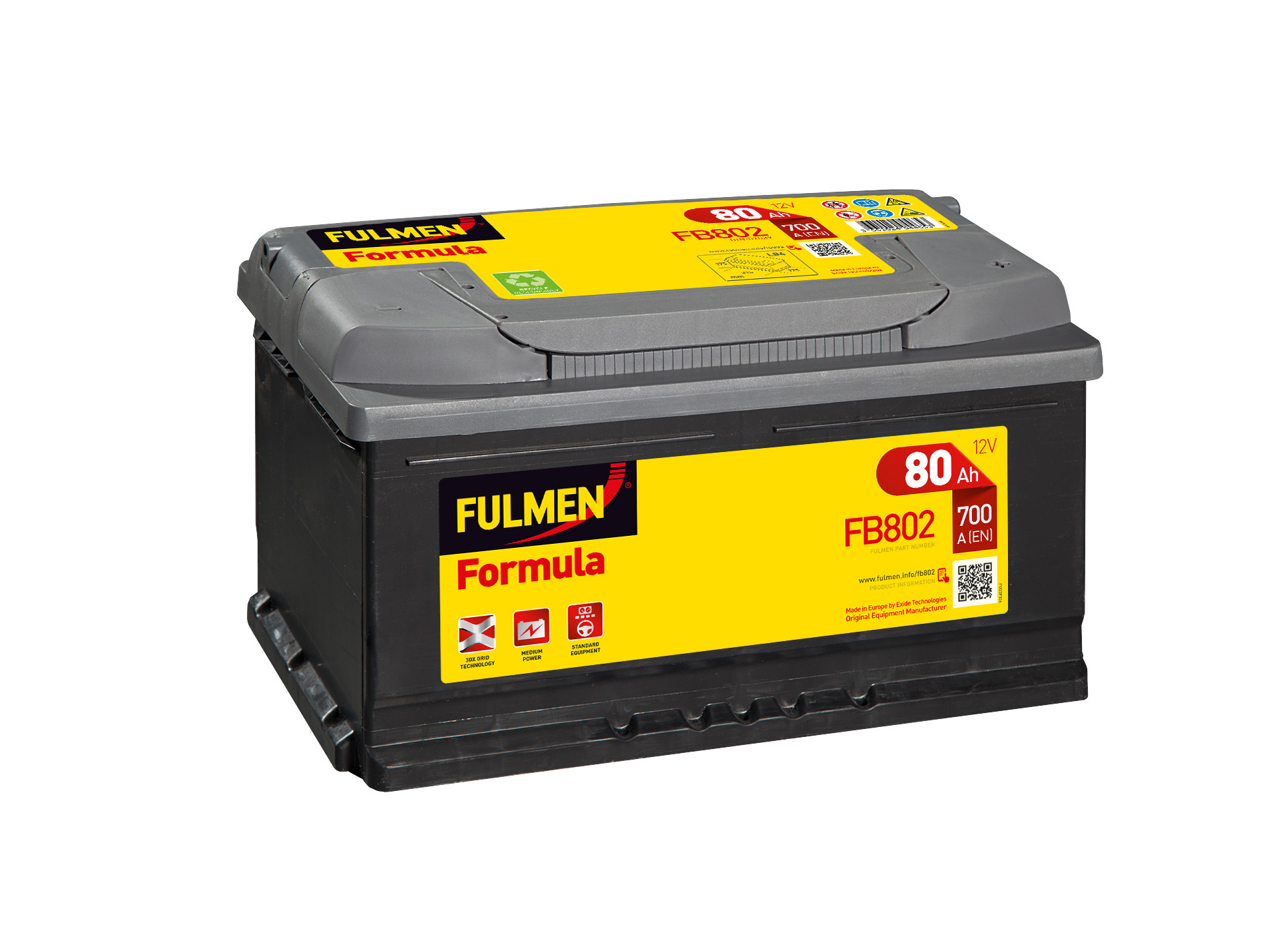 Batterie 12V FULMEN Formula FB802 90Ah 720A +D