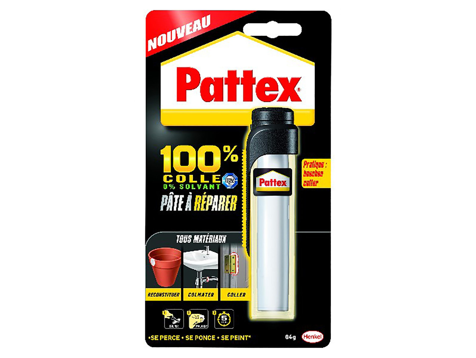 Colle 100% pâte à réparer PATTEX 64g