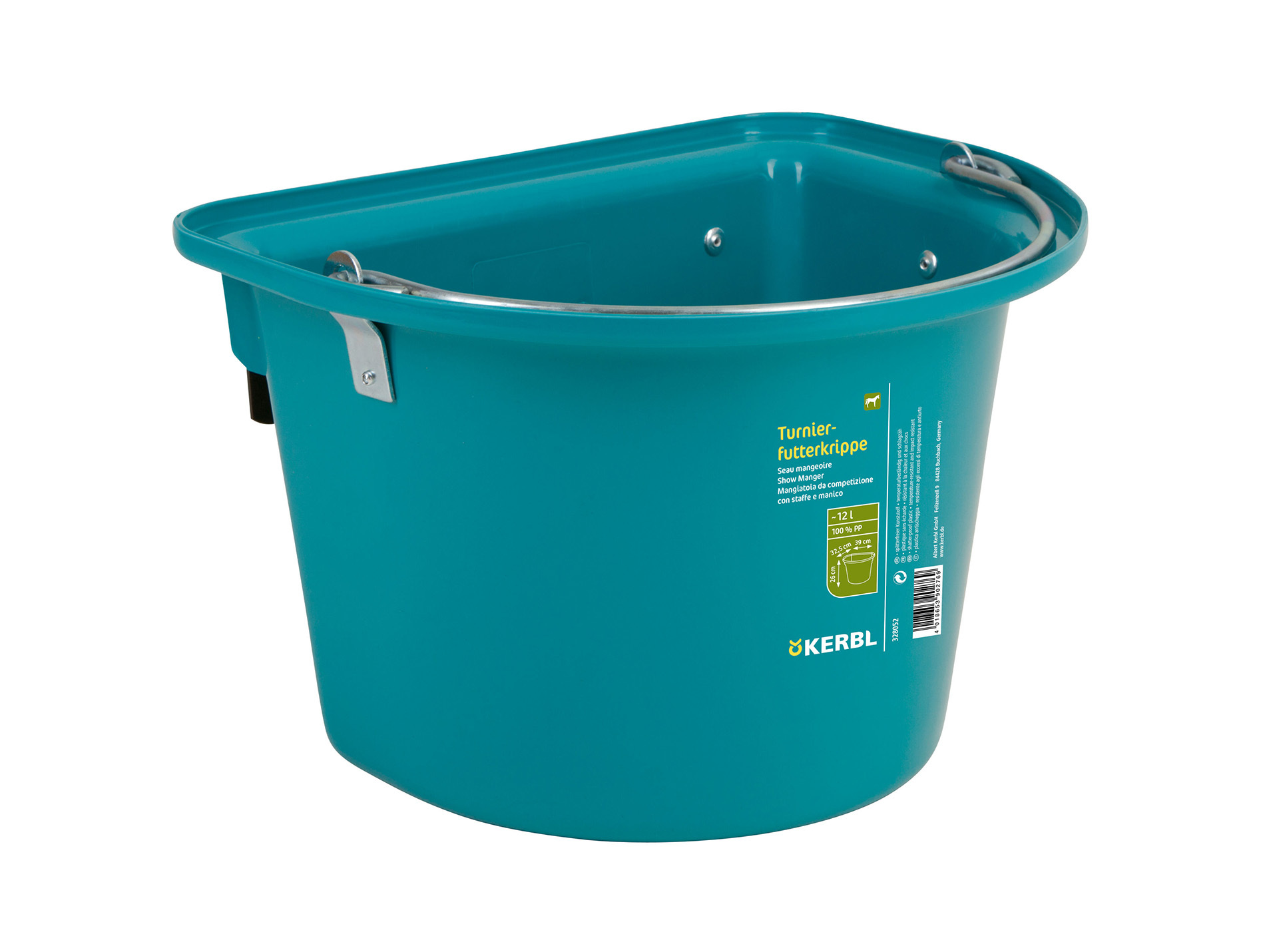 Mangeoire porte KERBL plastique avec anse et crochet bleu 12L