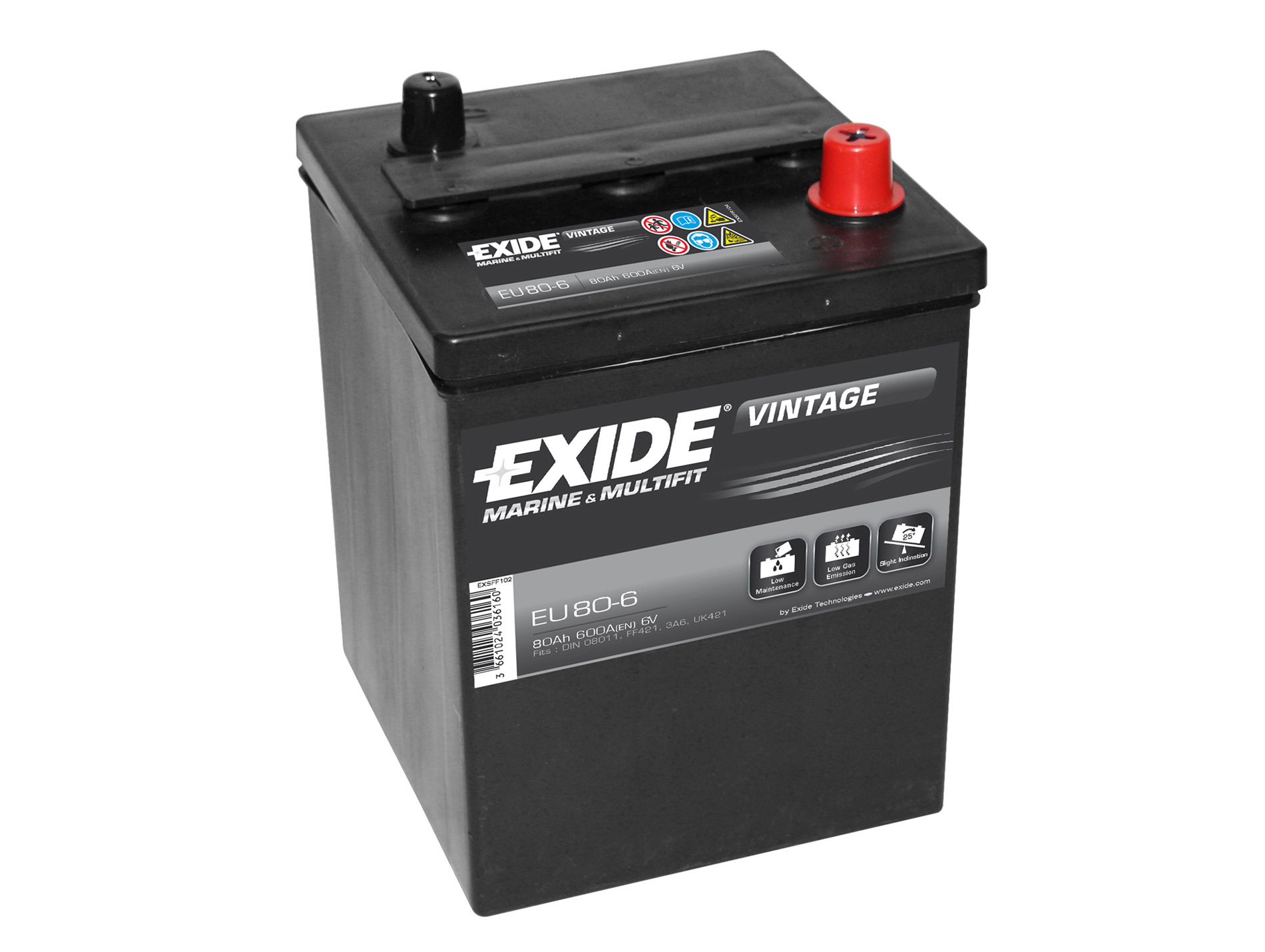 Batterie 6V EXIDE EU80-6 80Ah 600A +D