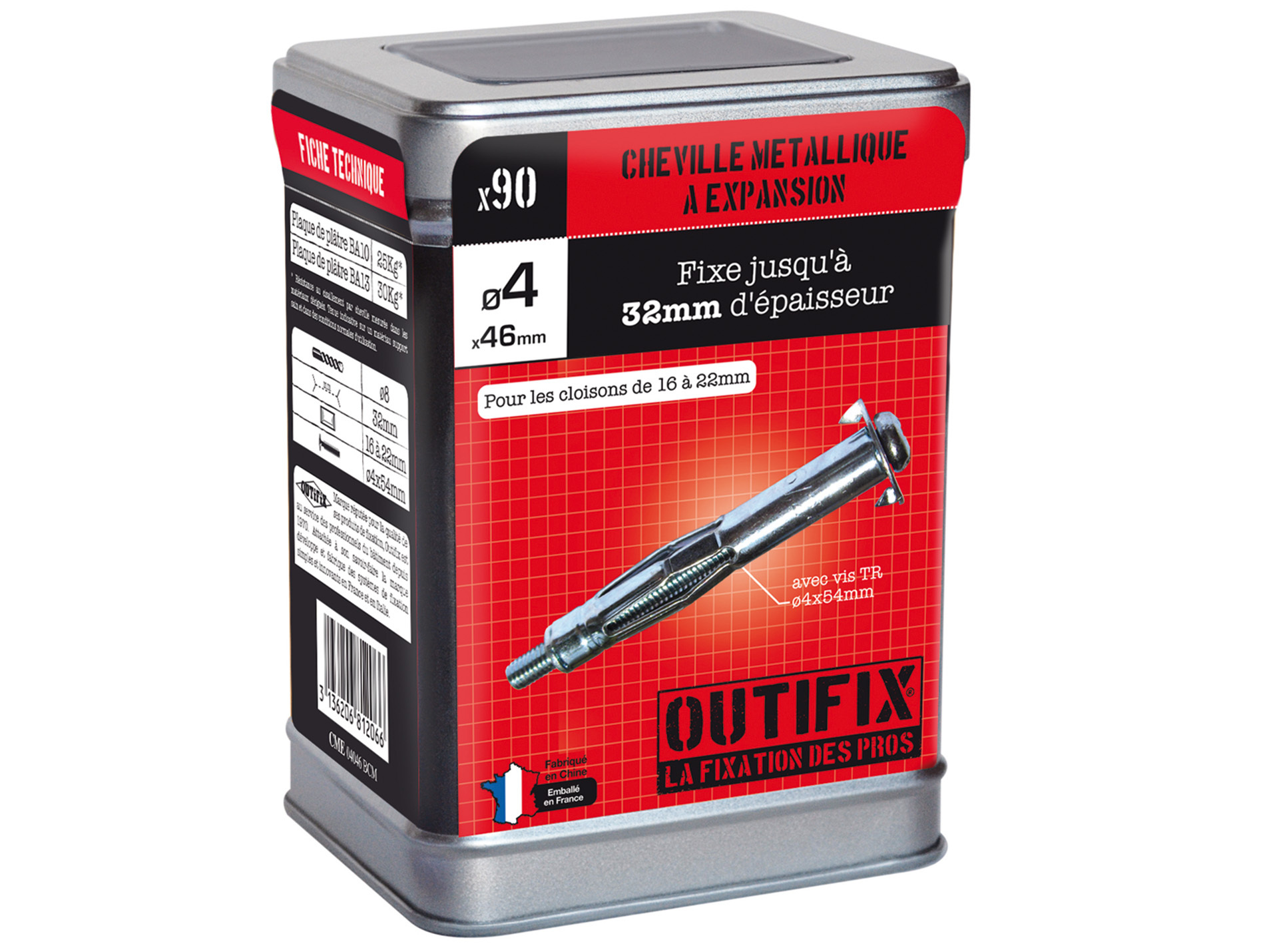 Chevilles métal à expansion Ø4 L46mm x90