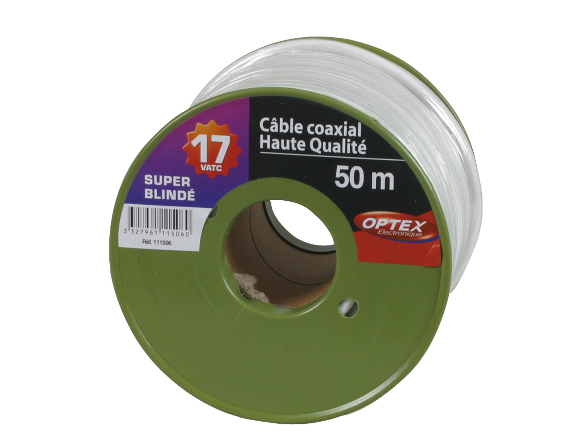 Câble coaxial TV/SAT 17 VATC blanc 50m