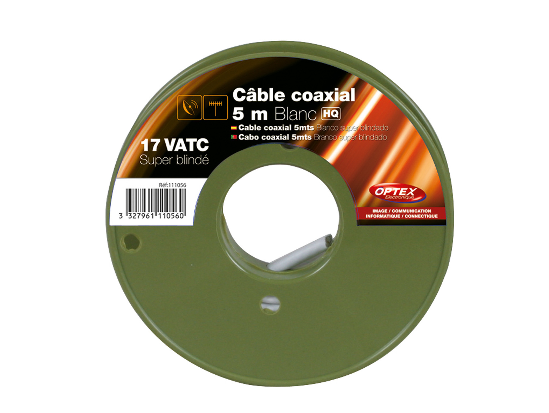 Câble coaxial TV/SAT 17 VATC blanc 5m