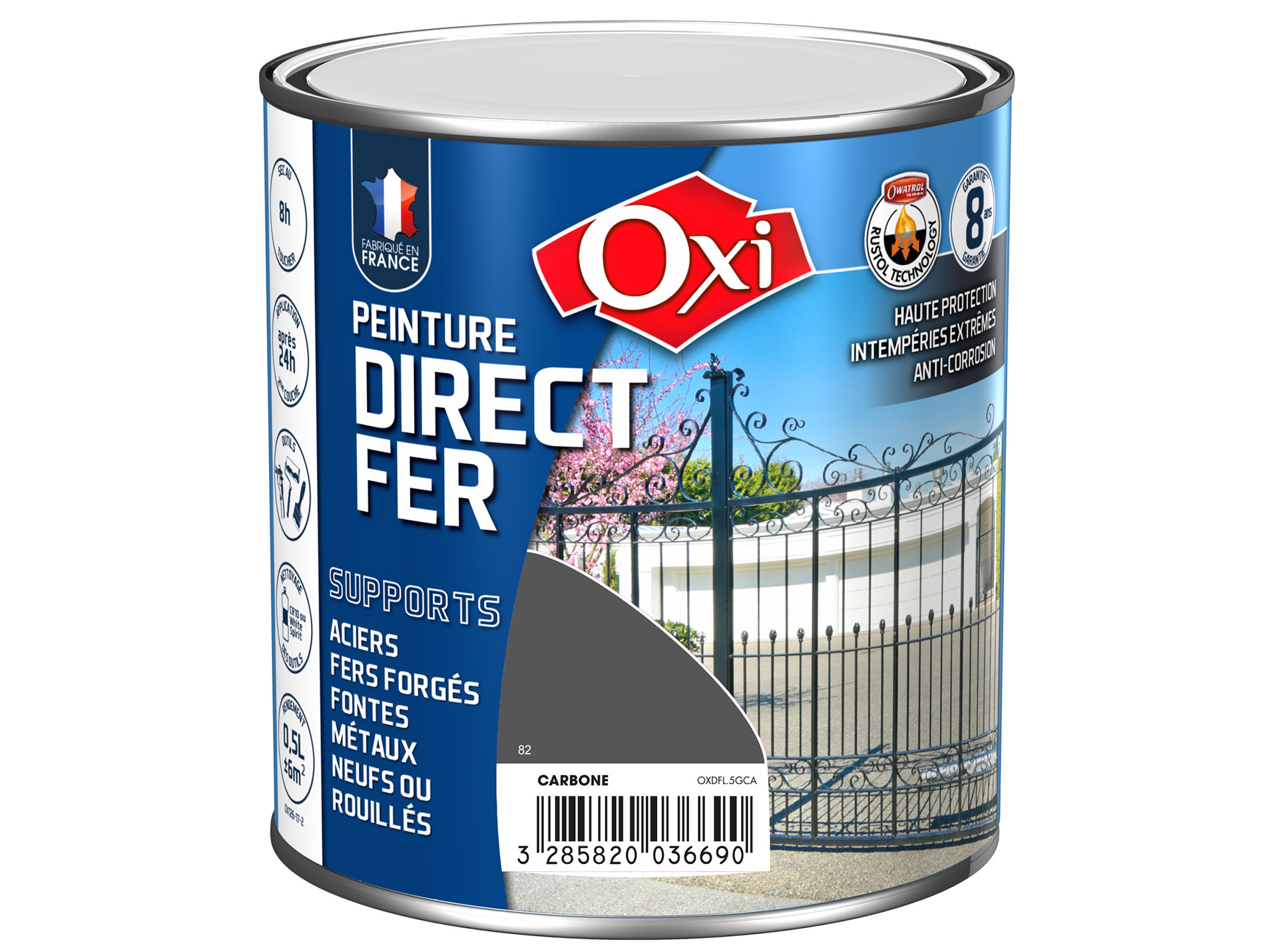 Peinture antirouille lisse OXYTOL Direct Fer Gris Carbone 0,5L